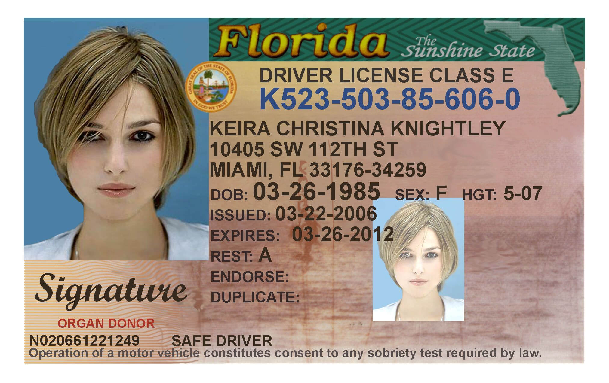 Here's A Sample Of A Fake Florida Id Card That's Solda Throughout Florida Id Card Template