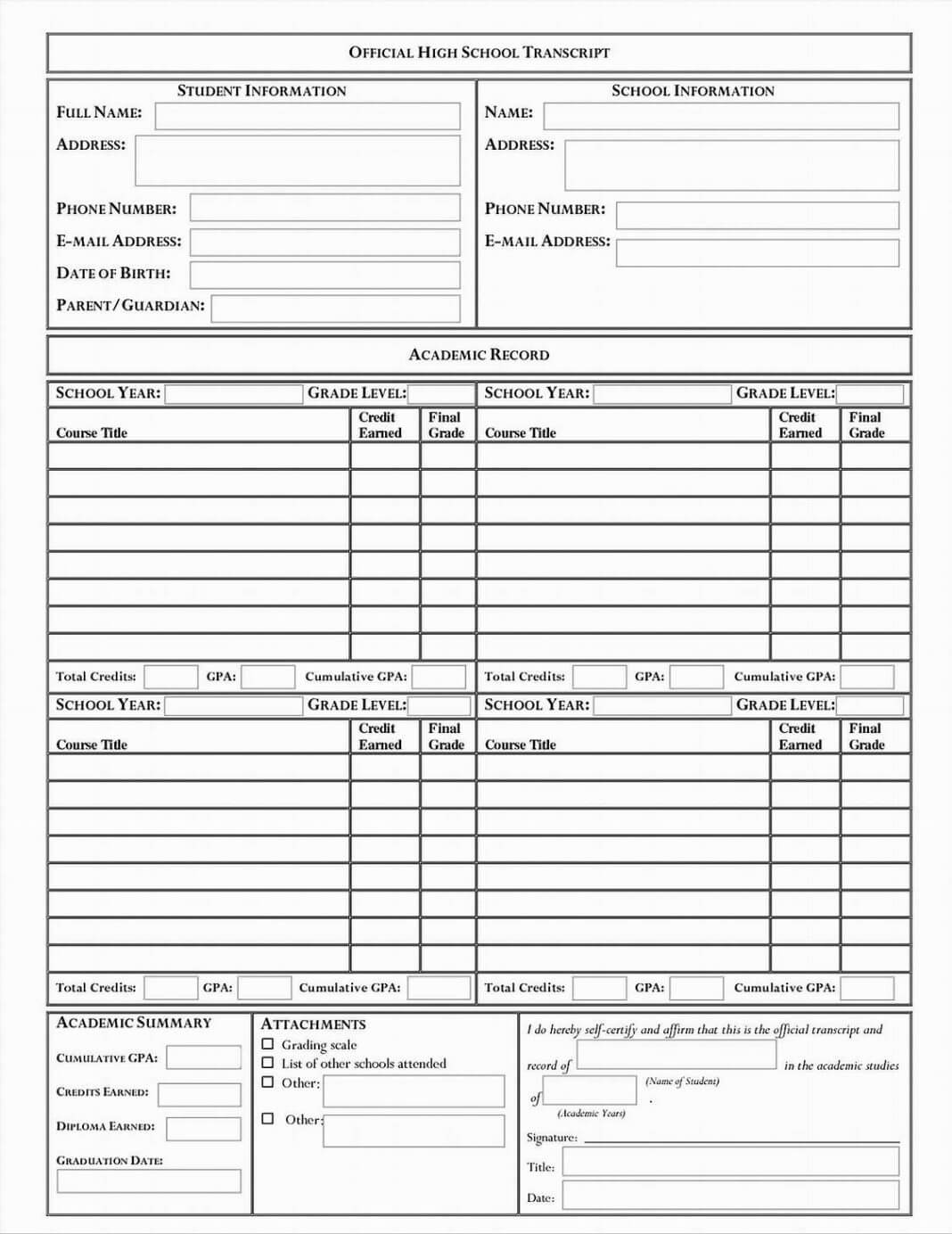 Homeschool High School Report Card Template Free Examples Throughout Report Card Template Middle School