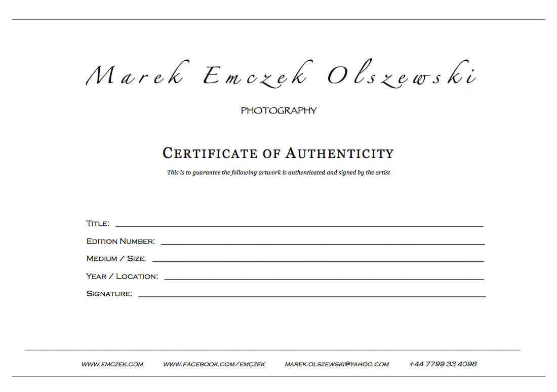 How To Create A Certificate Of Authenticity For Your Photography With Certificate Of Authenticity Photography Template