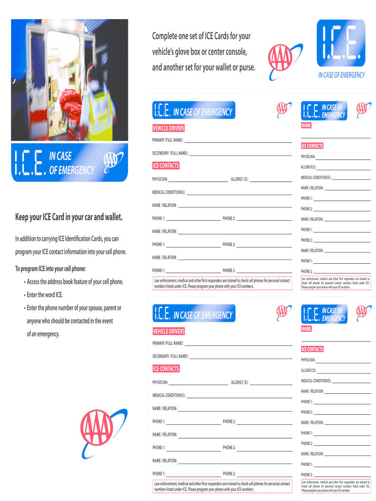Ice Cards – Fill Online, Printable, Fillable, Blank | Pdffiller Intended For In Case Of Emergency Card Template