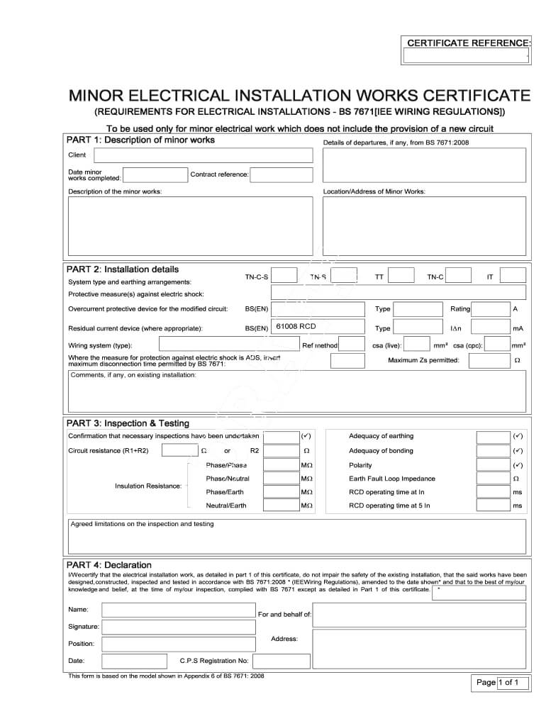 Iet Forums Wiring And Regulations – Fill Online, Printable Throughout Electrical Minor Works Certificate Template