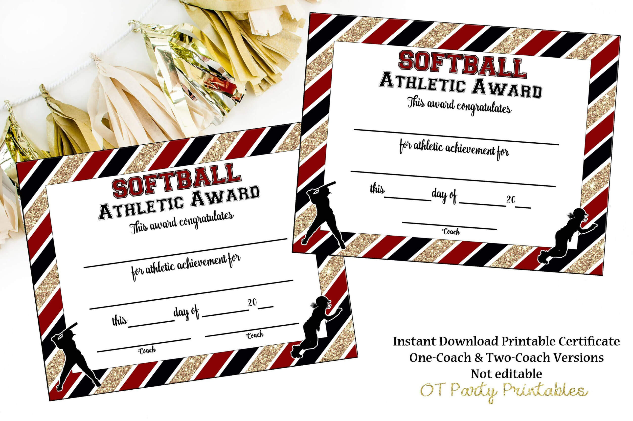 Instant Download – Softball Certificate Of Achievement In Softball Award Certificate Template