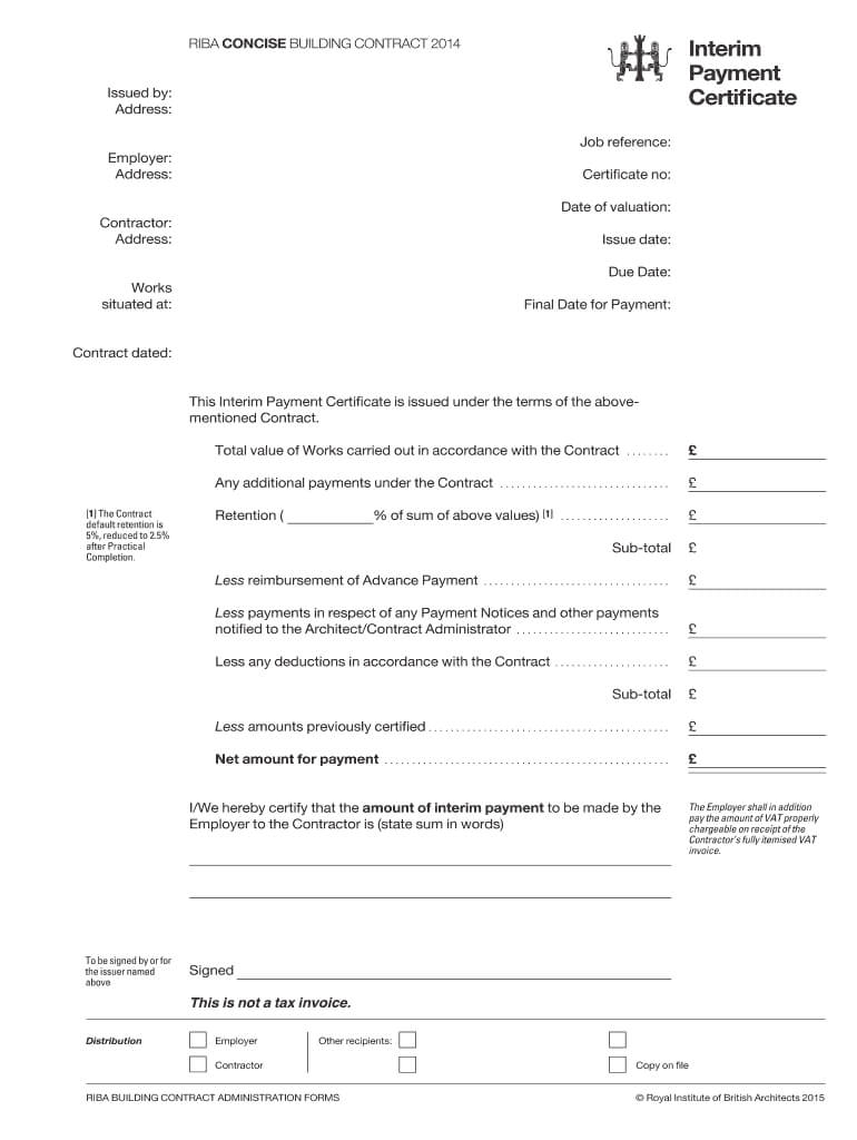 Interim Certificate – Fill Online, Printable, Fillable Inside Practical Completion Certificate Template Uk