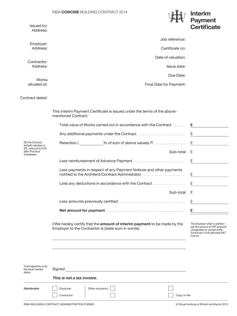 Interim Certificate – Fill Online, Printable, Fillable Regarding Construction Payment Certificate Template