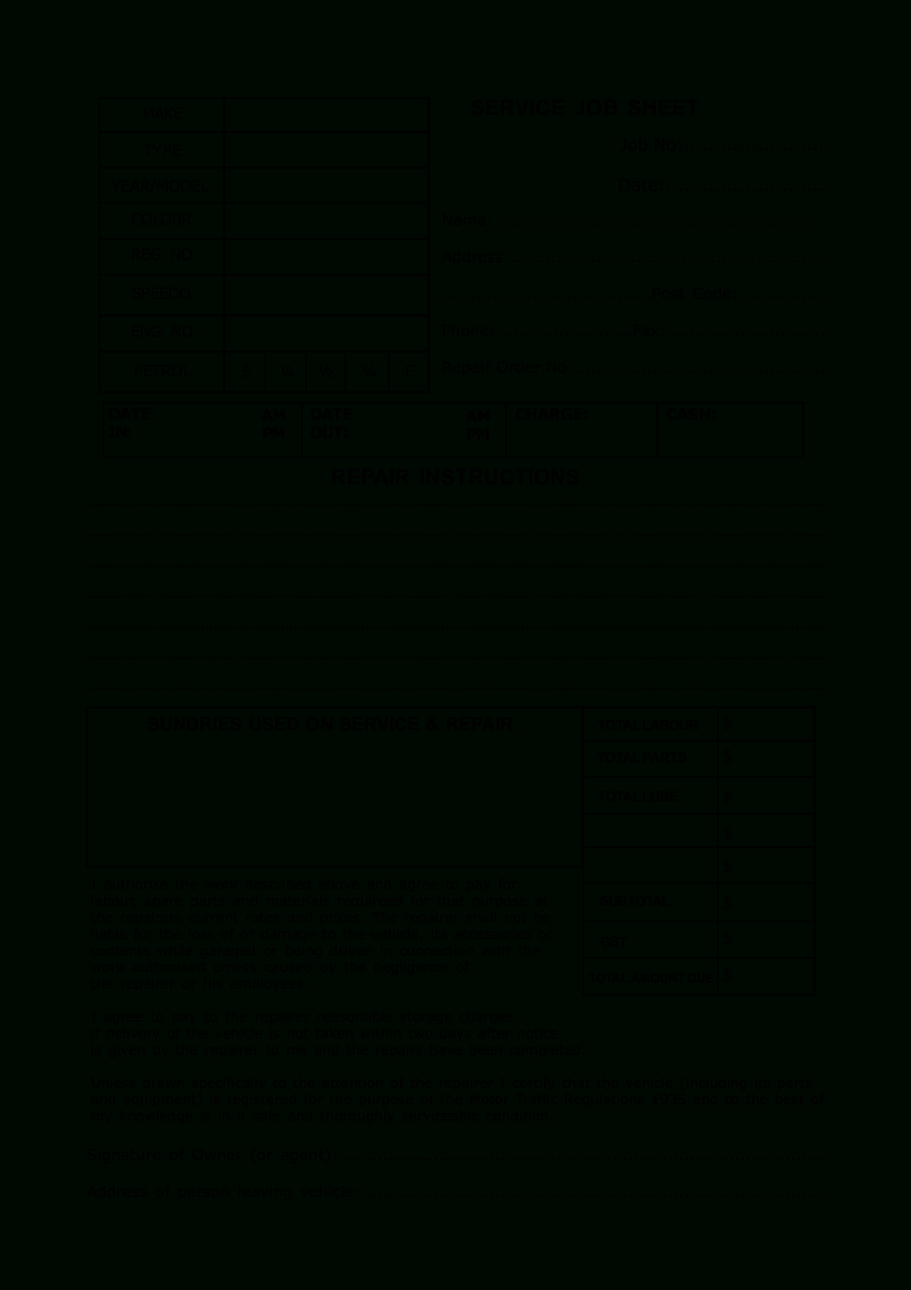 Job Card Format For Vehicle Maintenance – Yatay Regarding Service Job Card Template