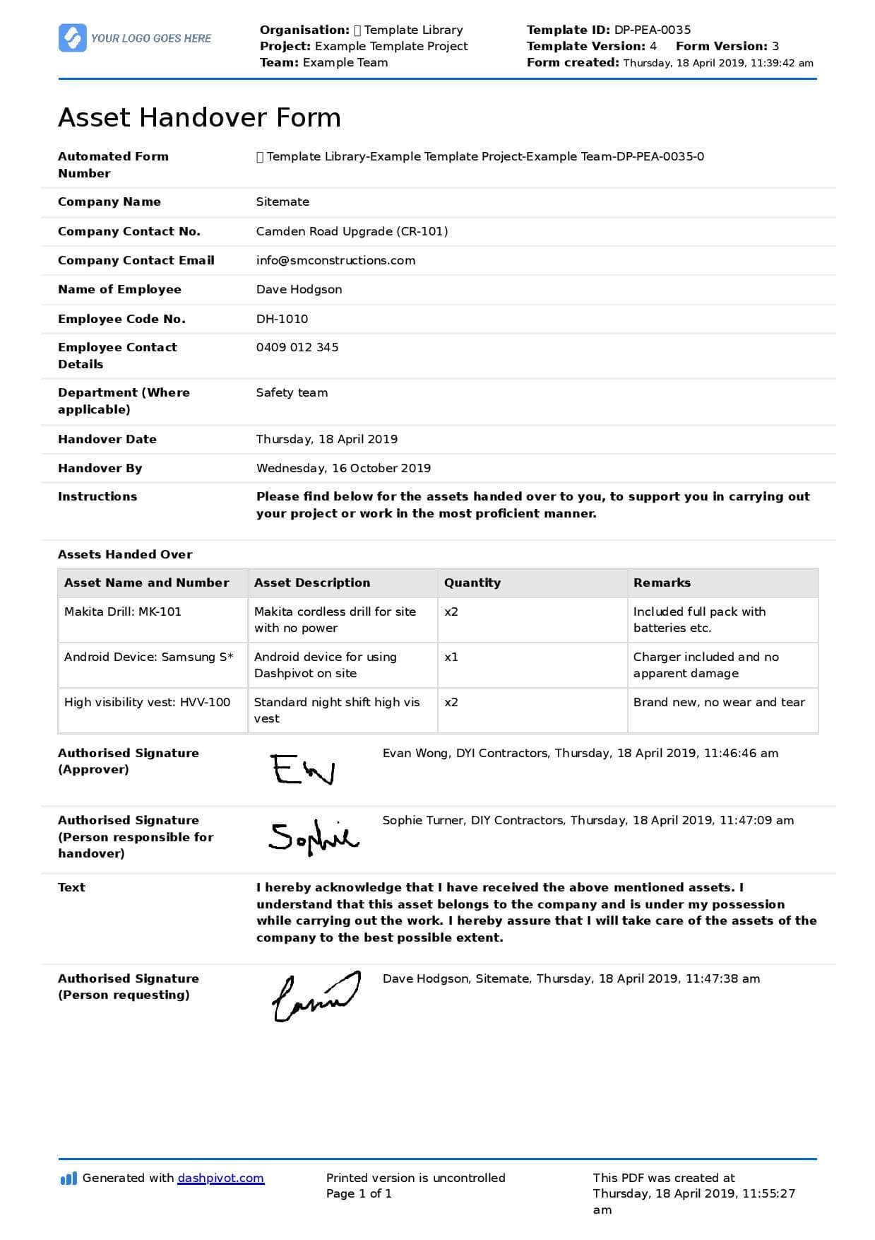 Job Handover Form – Yatay.horizonconsulting.co With Regard To Handover Certificate Template