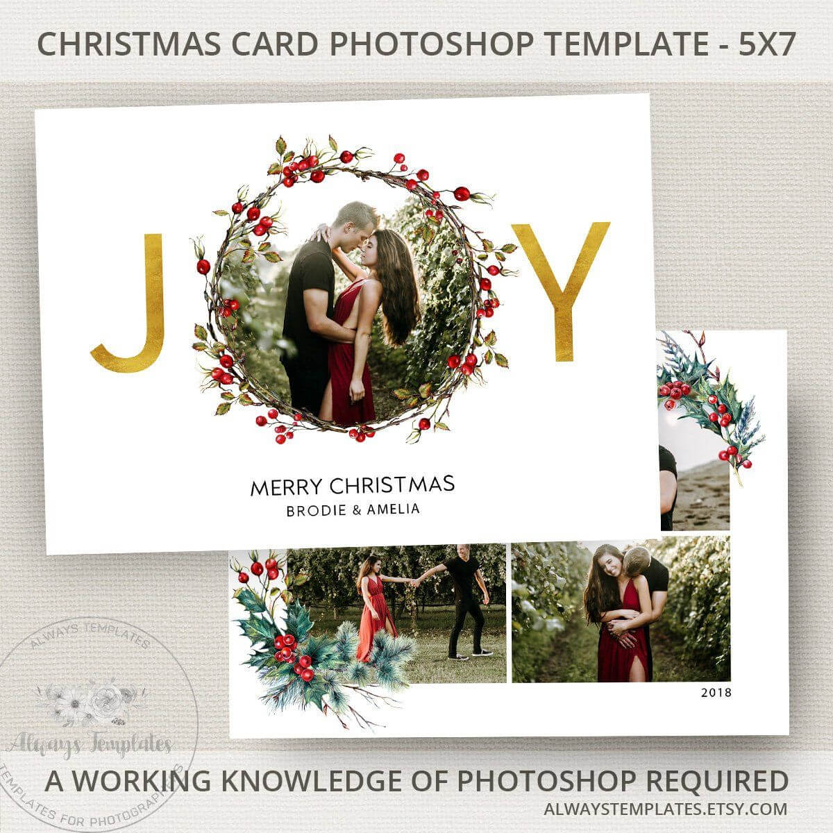 Joy Photo Christmas Card Template, Joy Christmas Card Regarding Christmas Photo Card Templates Photoshop
