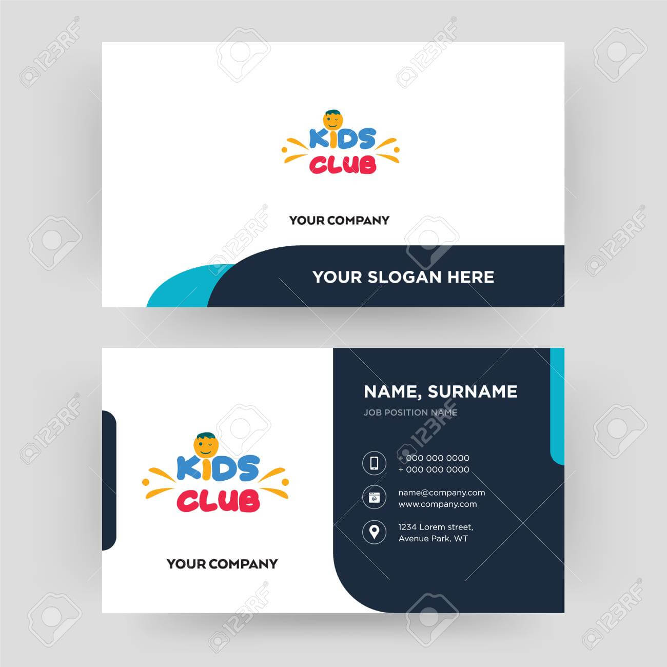 Kids Club, Business Card Design Template, Visiting For Your Company,.. In Id Card Template For Kids