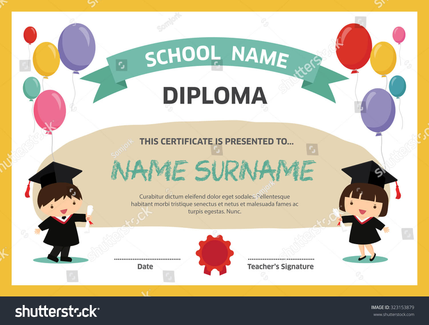 Kids Diploma Certificate Background Design Template Stock In Children's Certificate Template