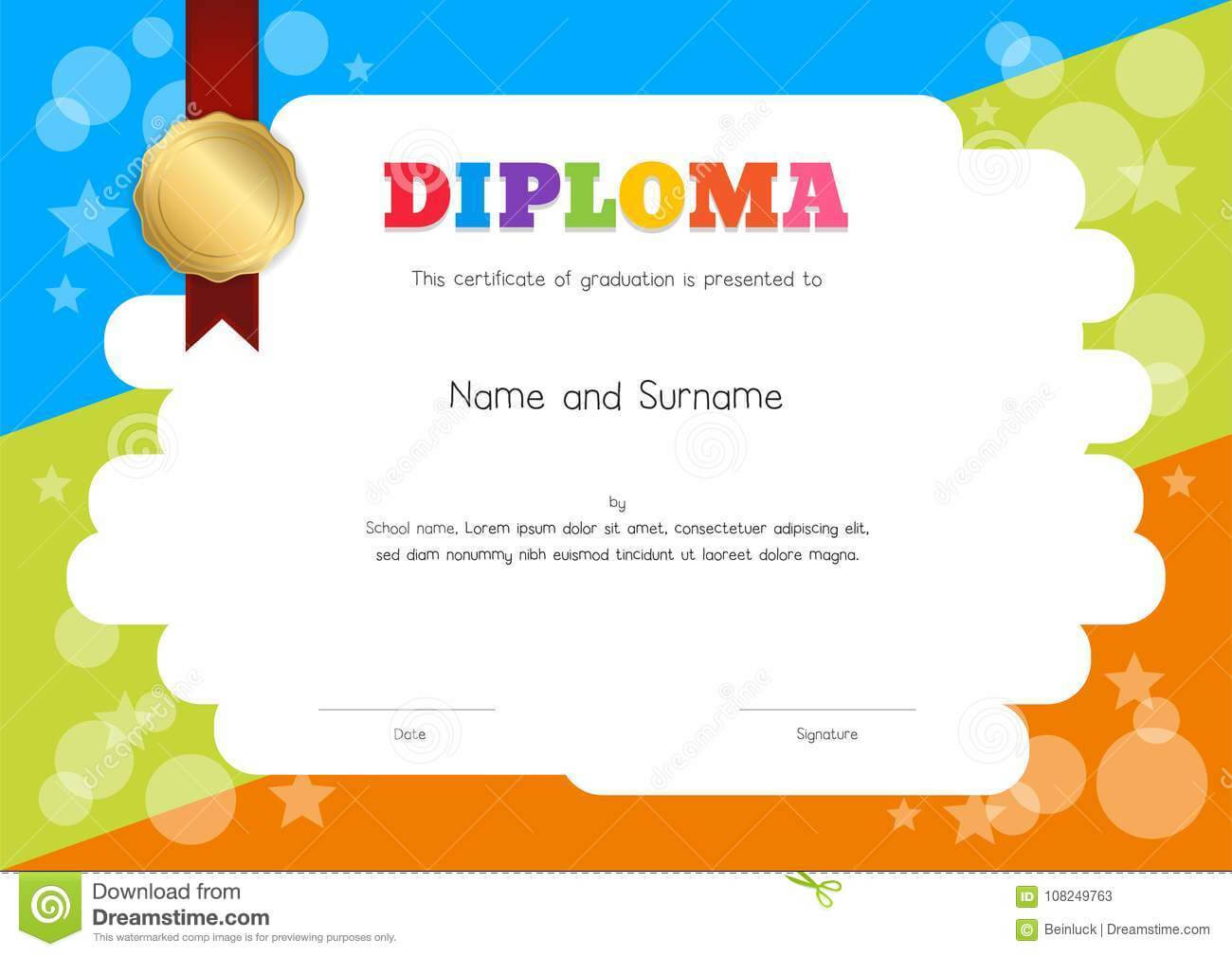 Kids Diploma Or Certificate Template With Hand Drawing In Children's Certificate Template