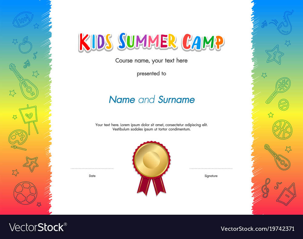 Kids Summer Camp Diploma Or Certificate Template Inside Summer Camp Certificate Template