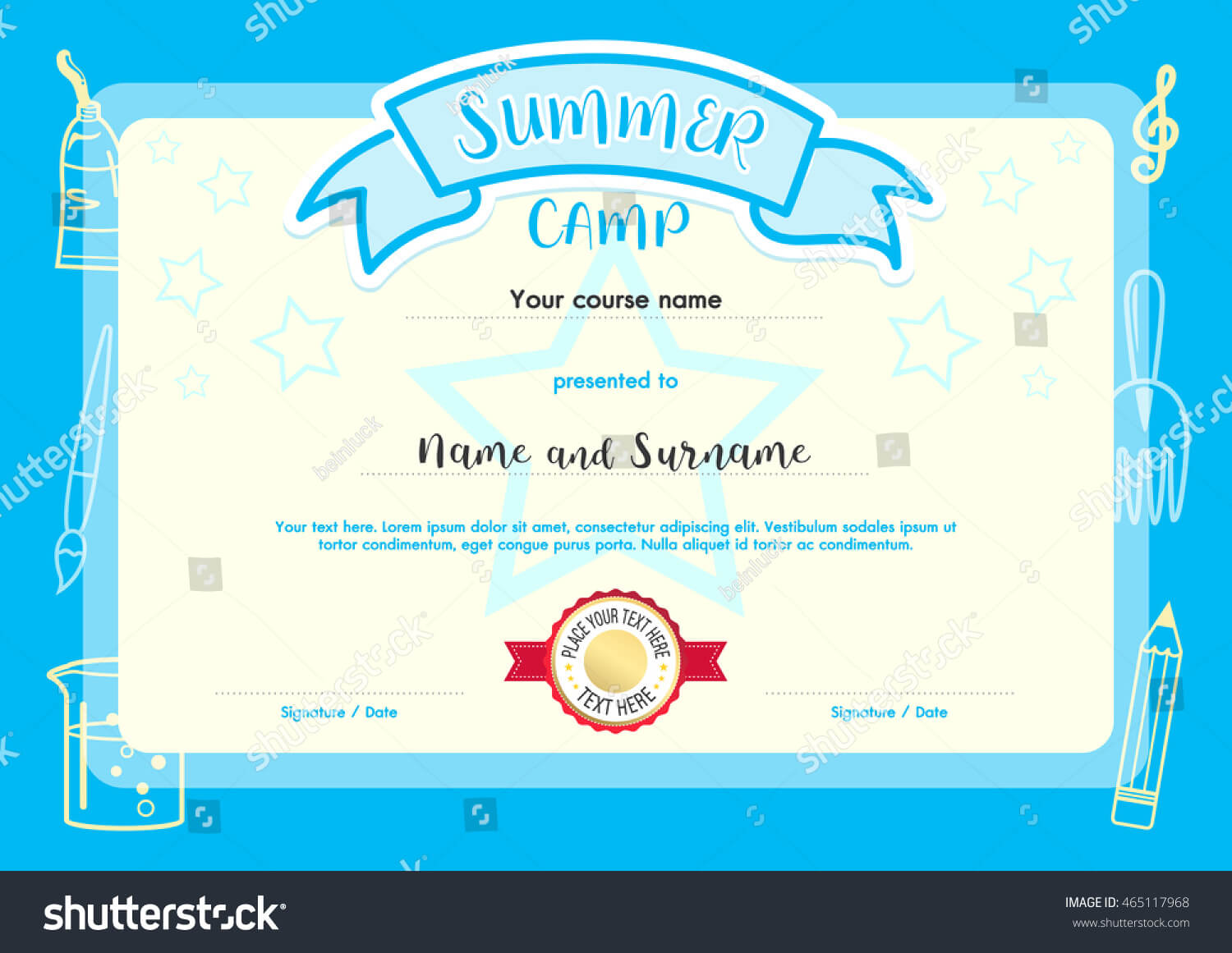 Kids Summer Camp Document Certificate Template Stock Vector Intended For Summer Camp Certificate Template