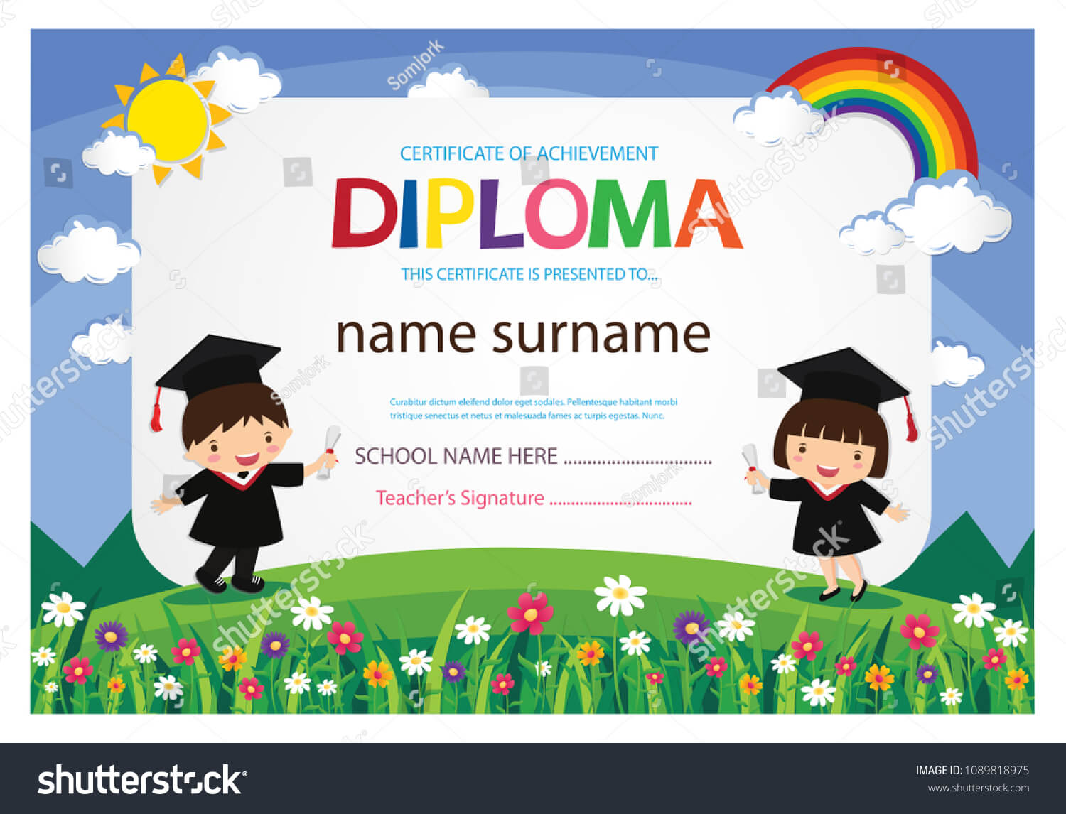 Kindergarten Graduation Certificates Background Design In Children's Certificate Template