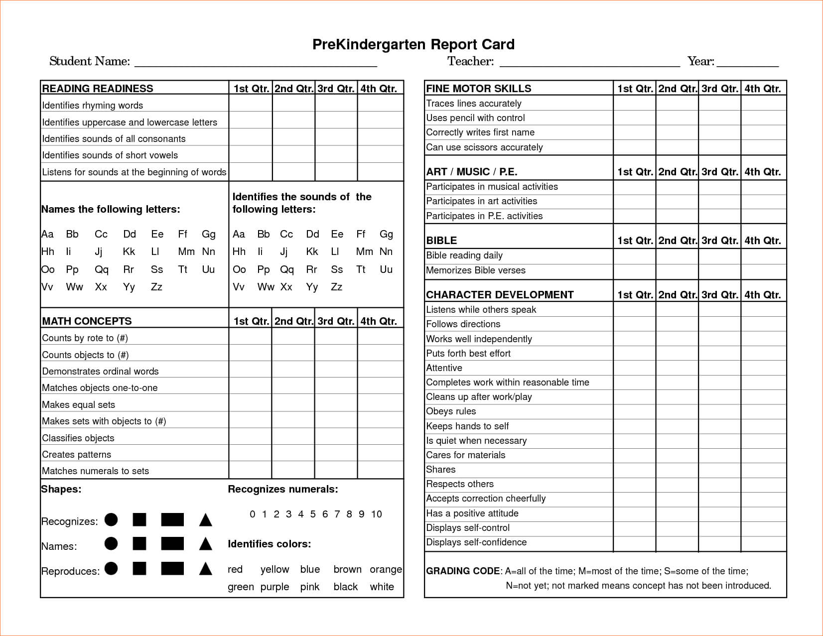 Kindergarten Report Card Template 5 | Report Card Pertaining To Character Report Card Template