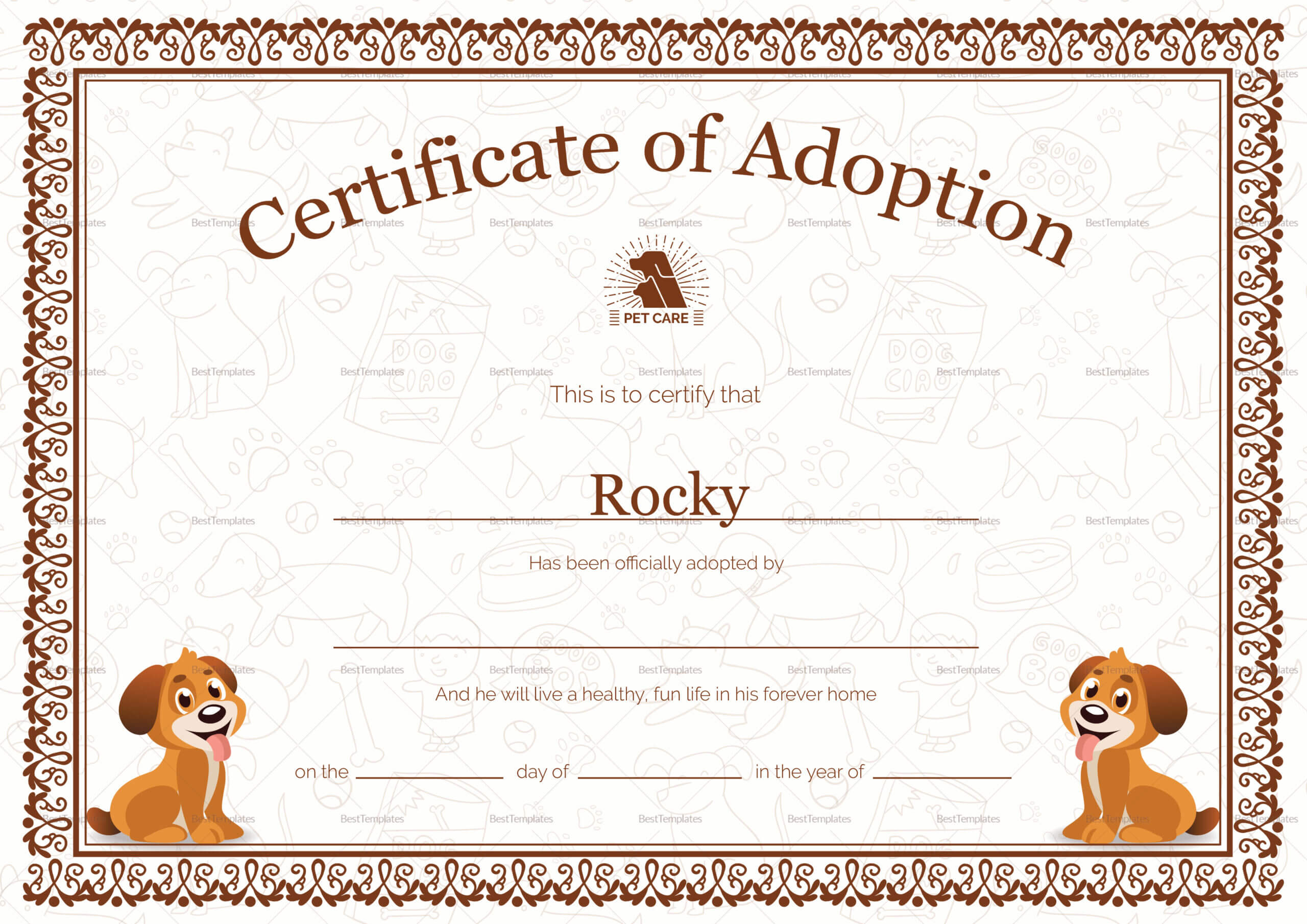 Kitten Adoption Certificate Regarding Pet Adoption Certificate Template