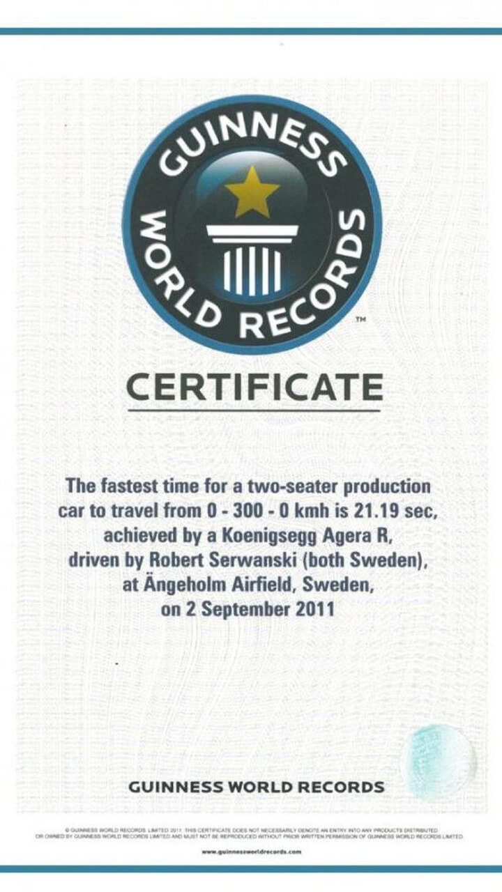 Koenigsegg Agera R Guiness World Record Certificate 30.11 Regarding Guinness World Record Certificate Template