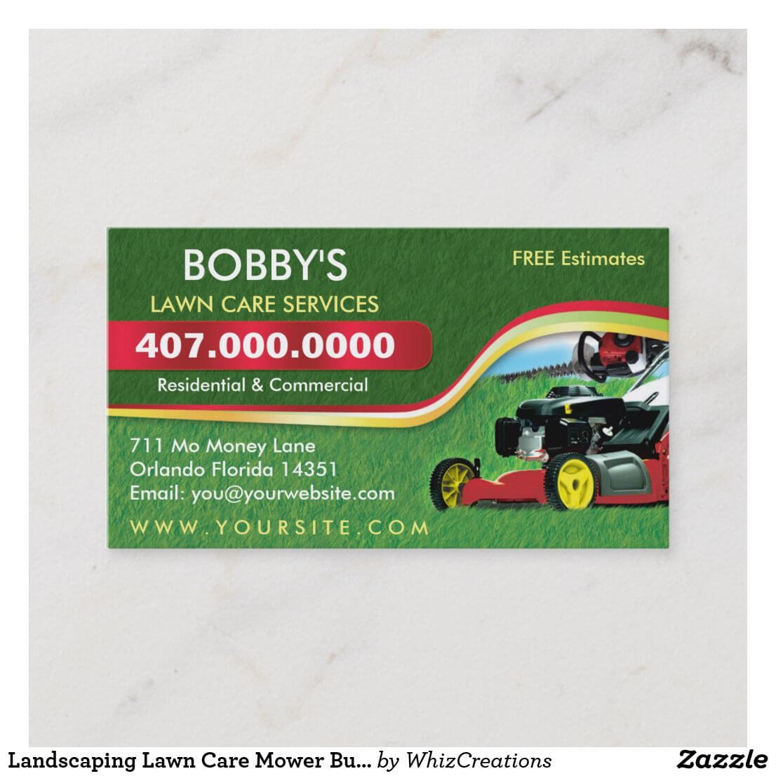Landscaping Lawn Care Mower Business Card Template | Zazzle Throughout Lawn Care Business Cards Templates Free