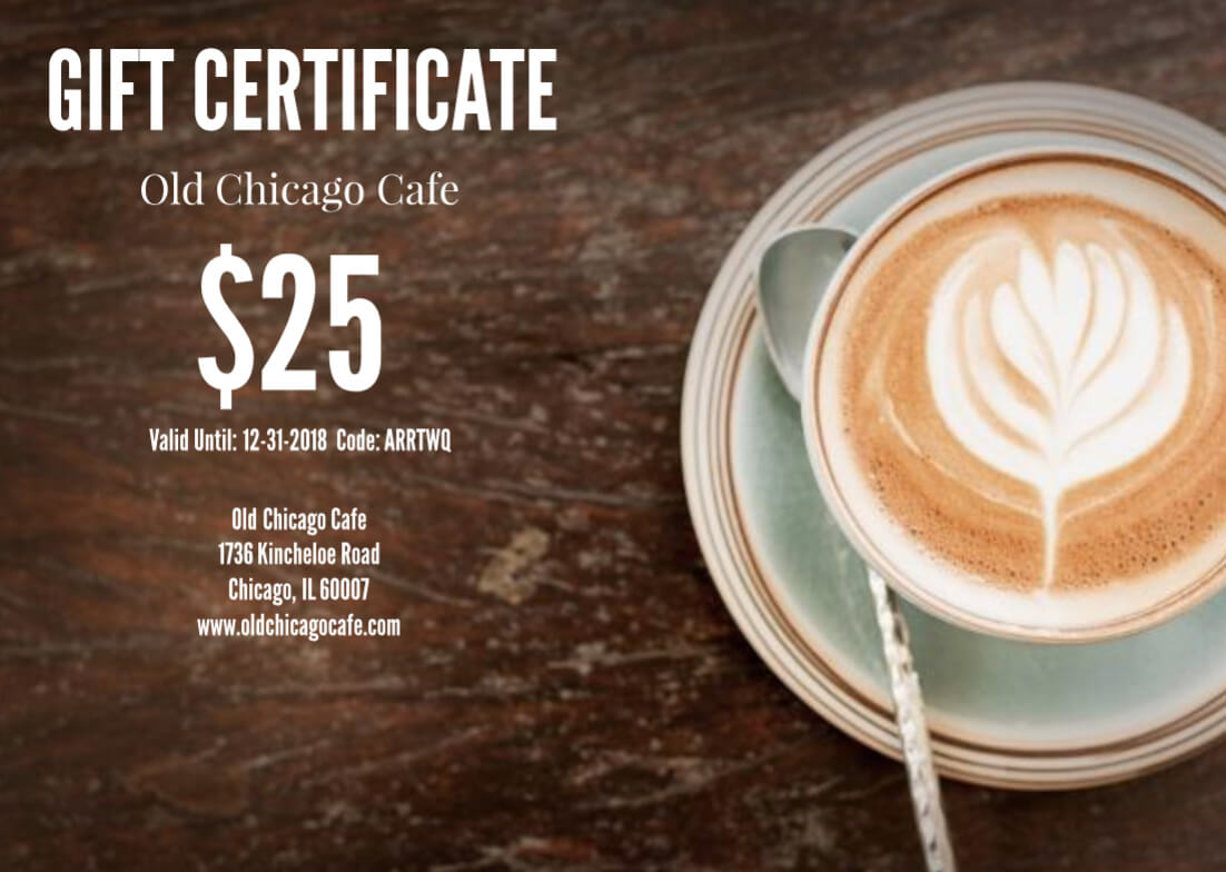 Latte Restaurant Gift Certificate Template | Gift In Restaurant Gift Certificate Template