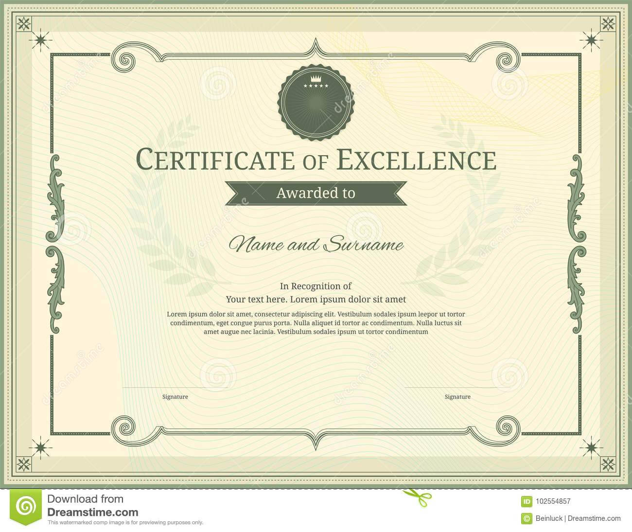 Luxury Certificate Template With Elegant Border Frame Throughout Commemorative Certificate Template