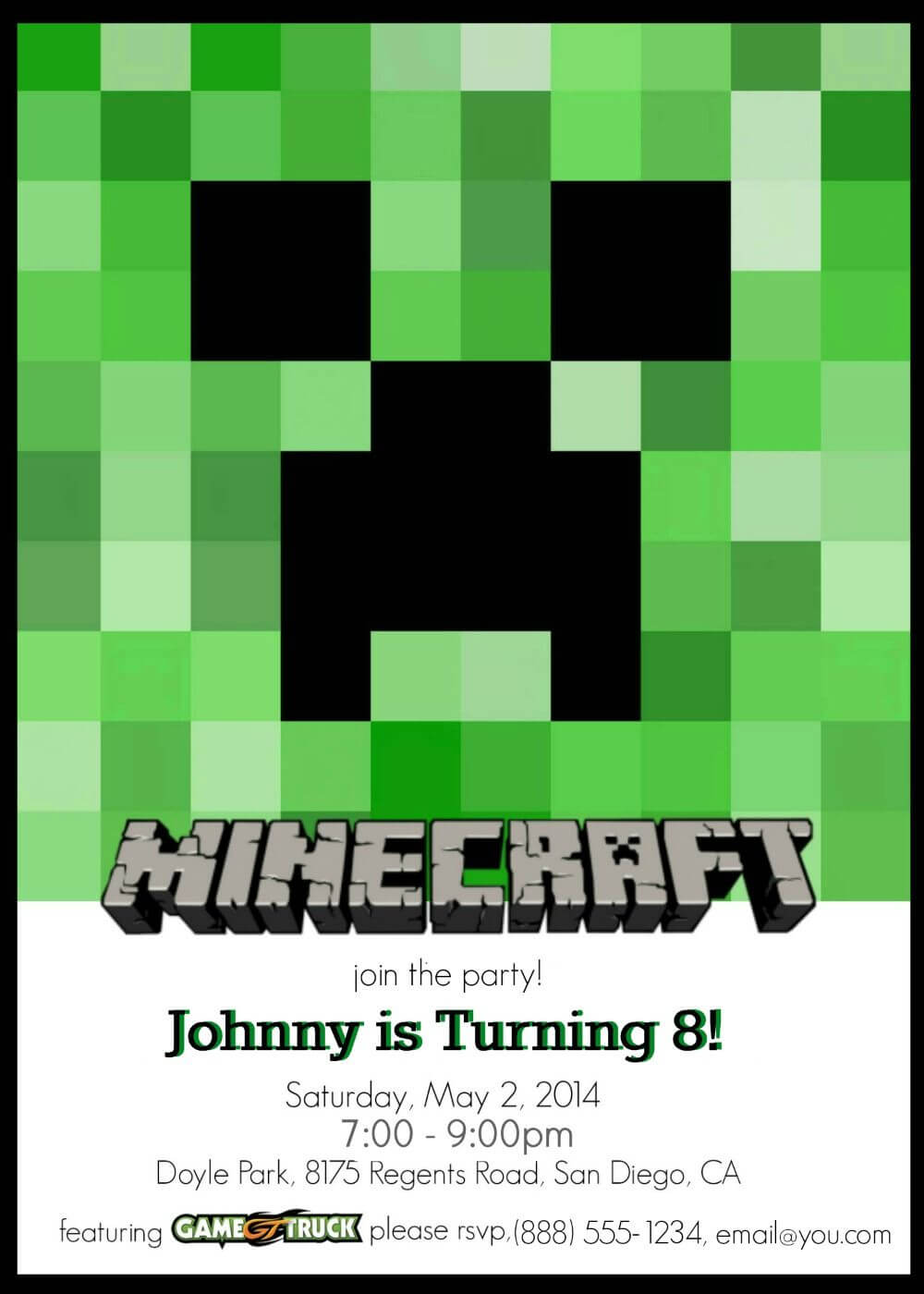 Make Your Own Custom Printable Minecraft Party Invitations With Minecraft Birthday Card Template