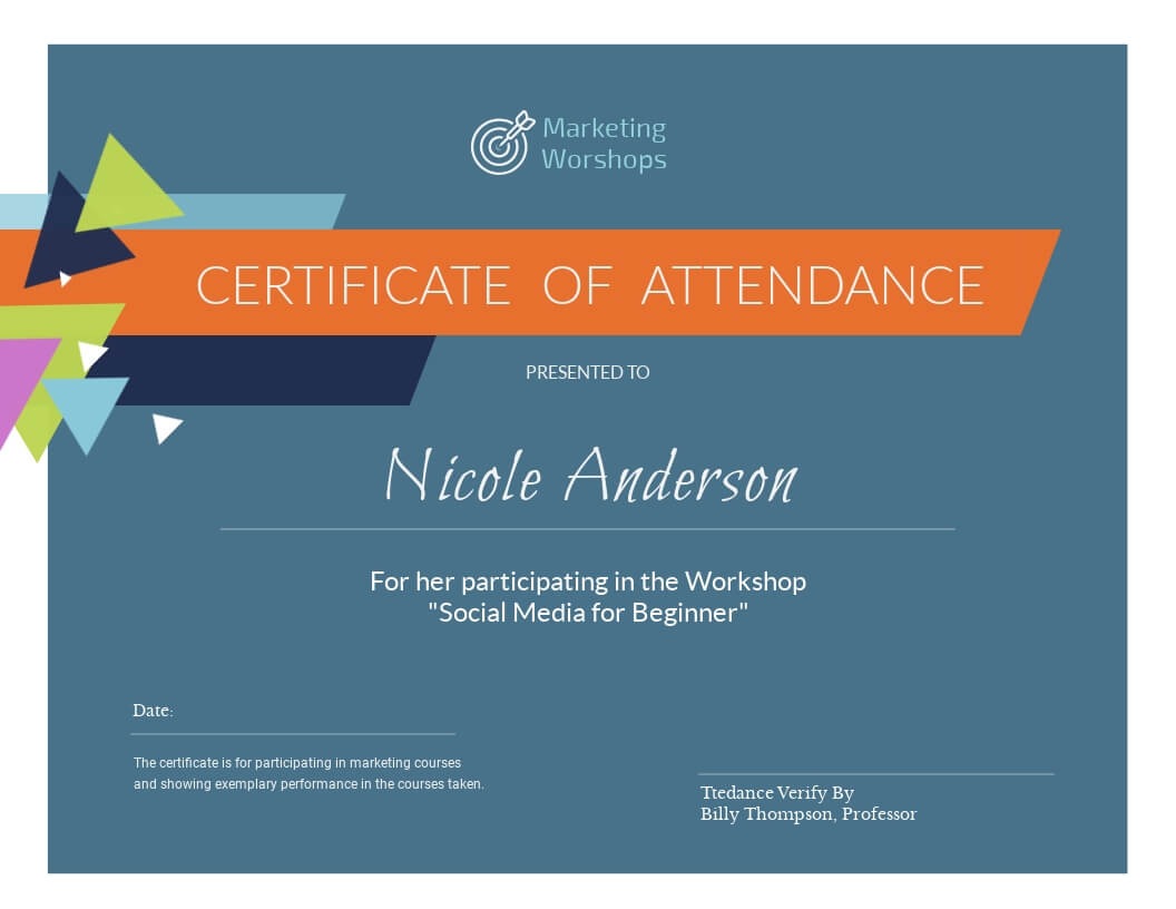 Marketing Workshop – Certificate Template – Visme Intended For Certificate Of Participation In Workshop Template