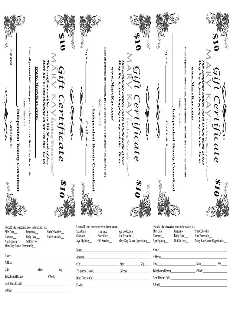 Mary Kay Gift Certificate – Fill Online, Printable, Fillable With Regard To Mary Kay Gift Certificate Template