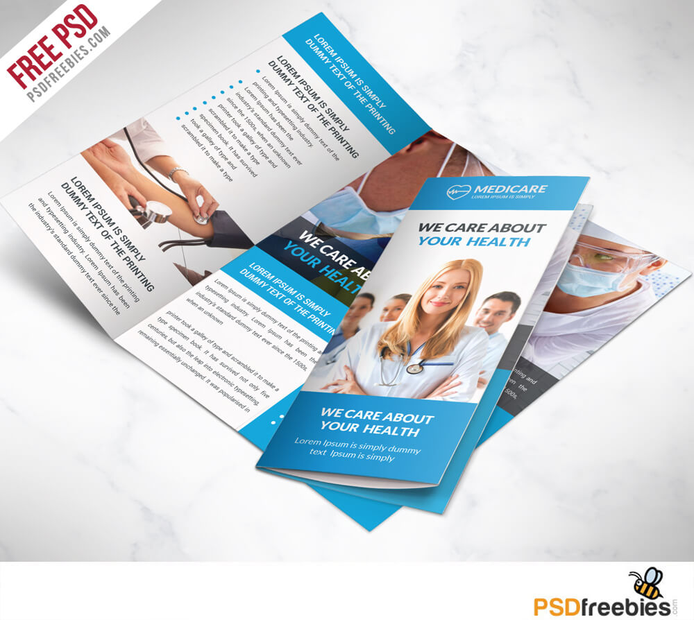 Medical Care And Hospital Trifold Brochure Template Free Psd With Free Tri Fold Brochure Templates Microsoft Word