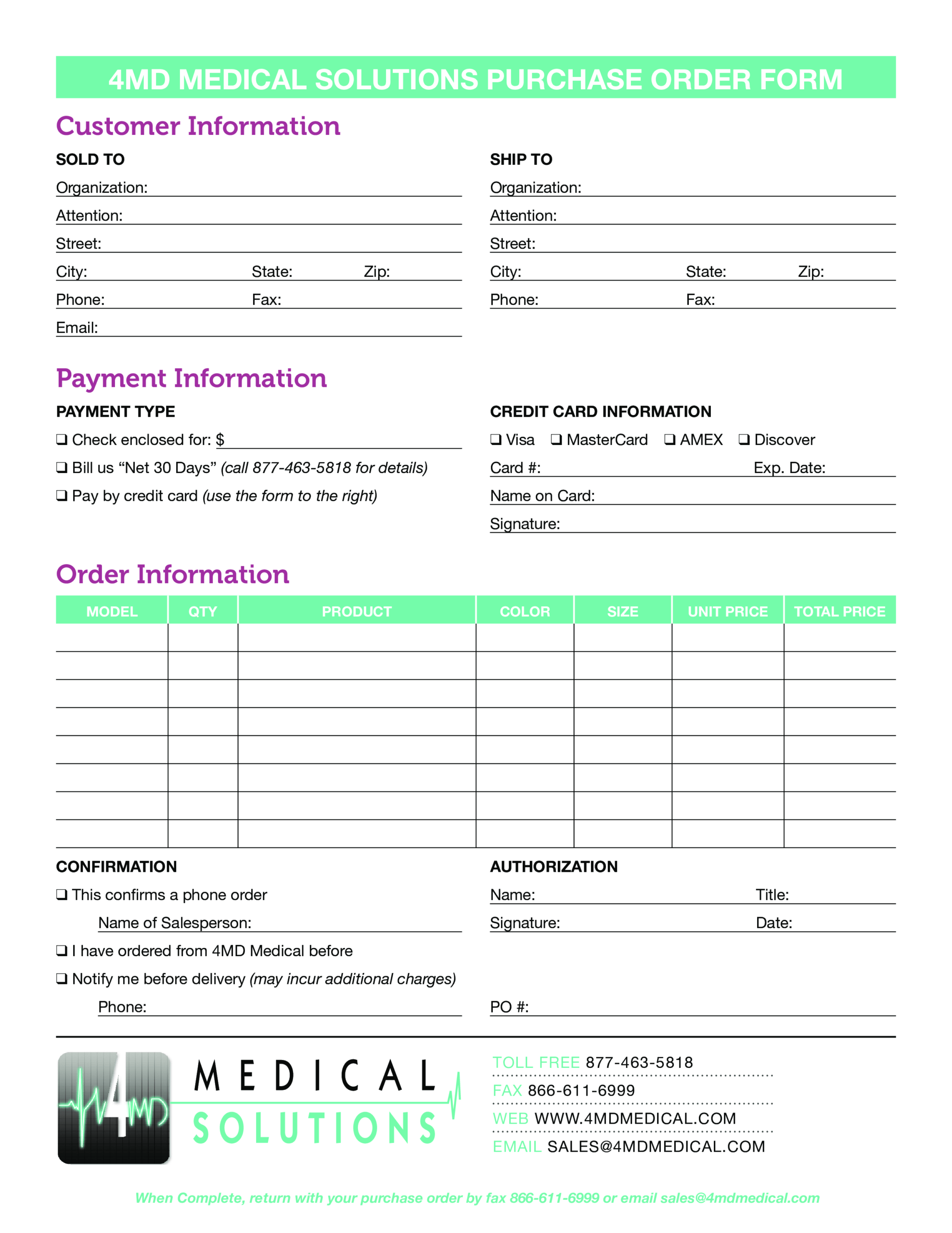 Medical Purchase Order Form | Templates At Throughout Order Form With Credit Card Template