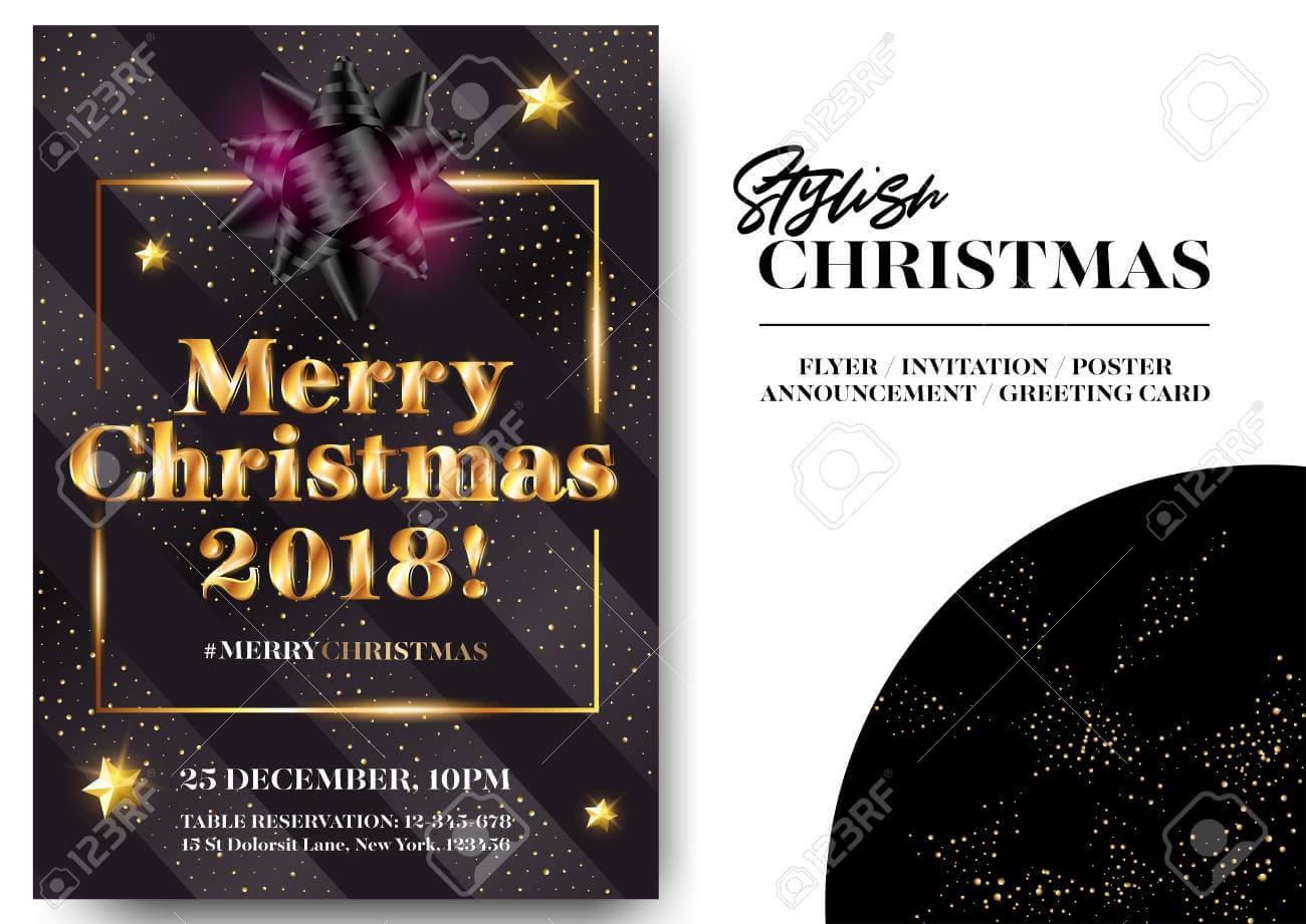 Merry Christmas 2018 Stylish Black Greeting Card Design. Vector.. Regarding Table Reservation Card Template