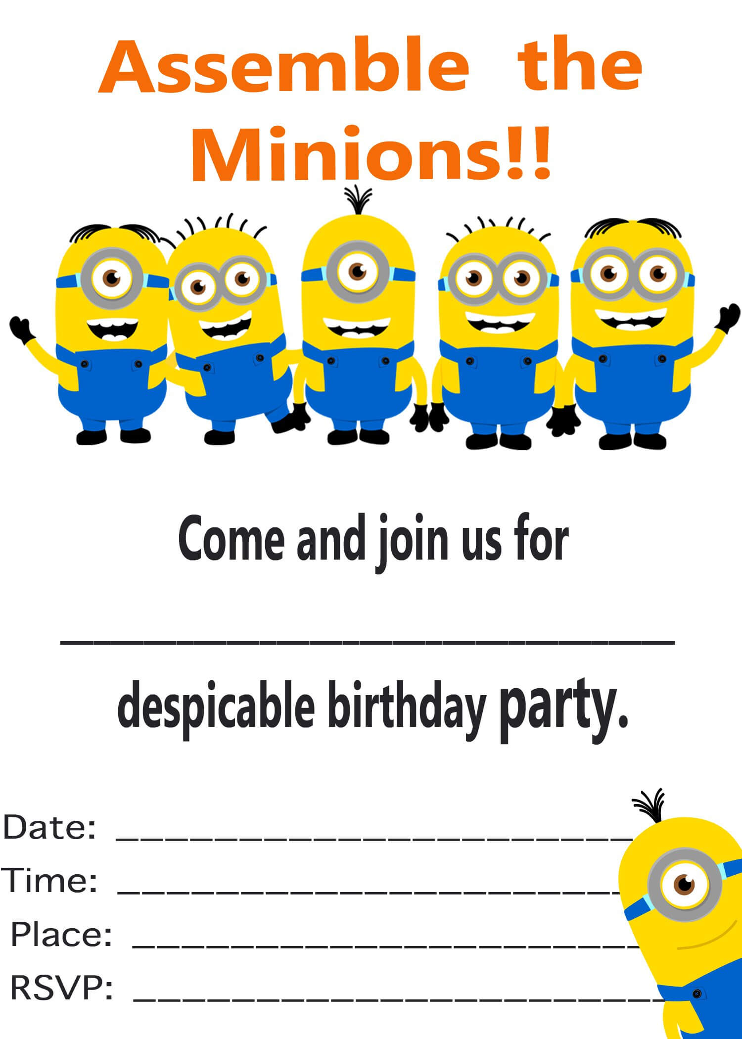 Minion Birthday Invitations : Minion Birthday Invitations For Minion Card Template