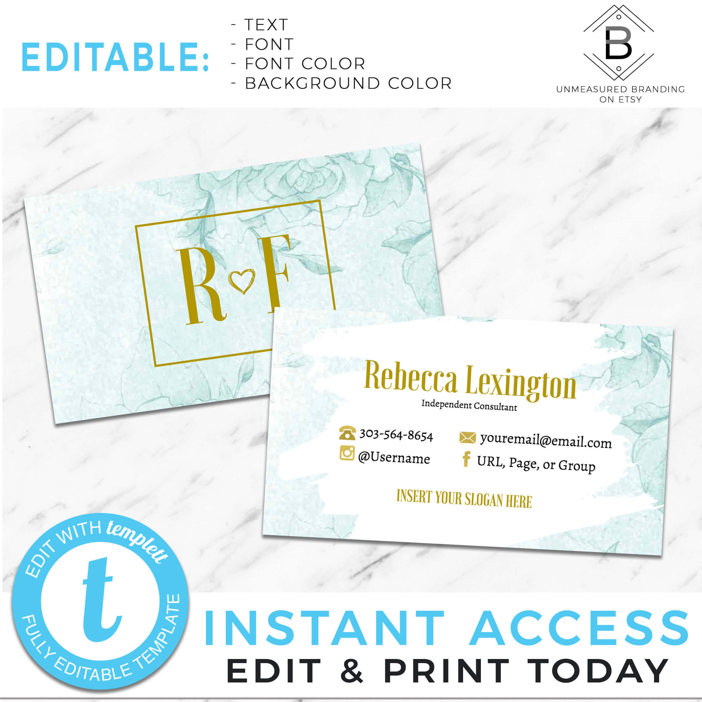 Mint Business Cards, Rodan And Fields Business Cards, Floral Business  Cards, Roses Business Cards, Skincare Business Cards, Instant Template Pertaining To Rodan And Fields Business Card Template
