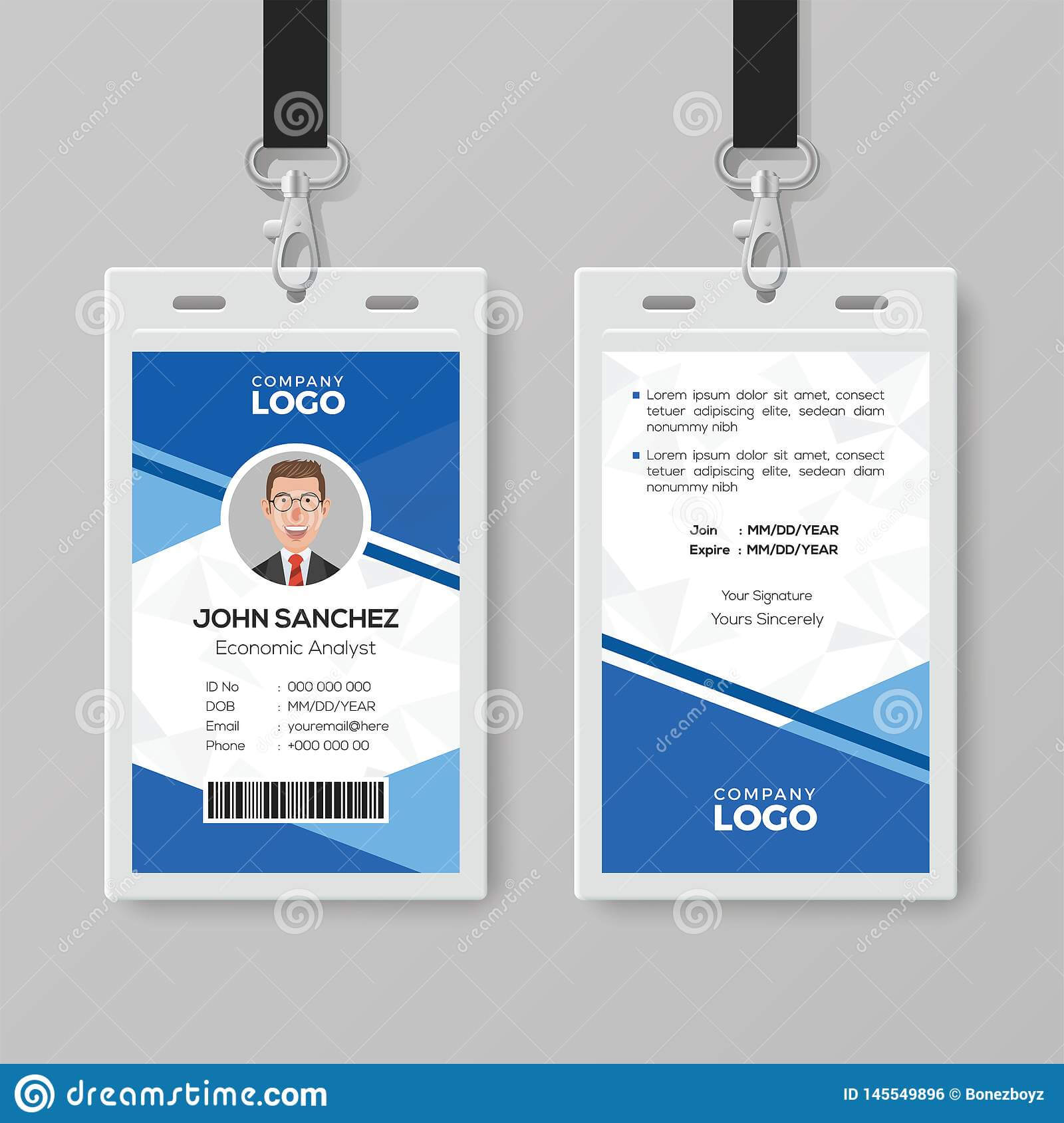 Modern Blue Id Card Design Template Stock Vector For Company Id Card Design Template