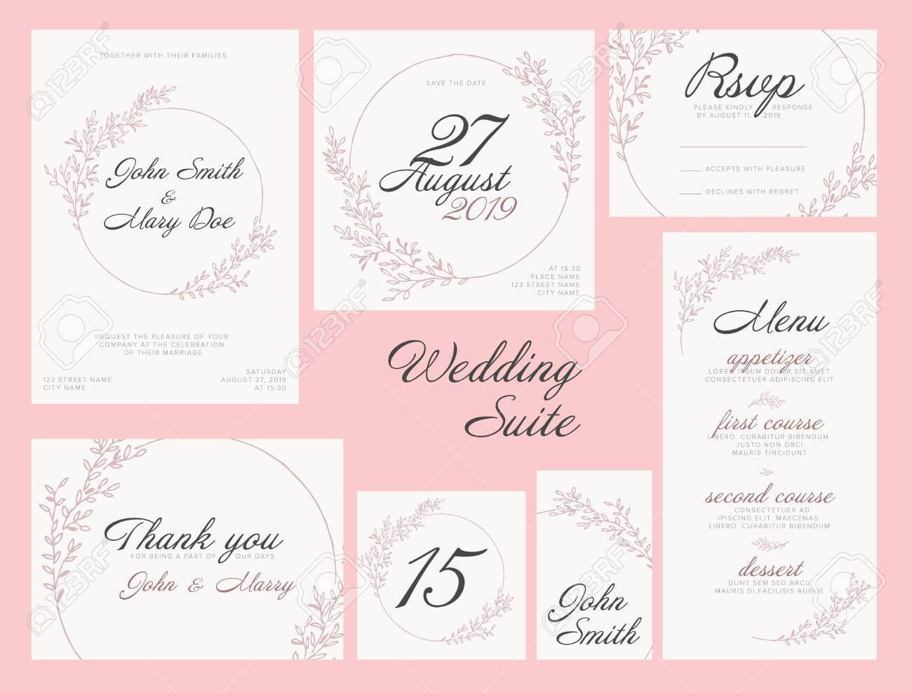 Modern Pink Wedding Suite Collection Card Templates With Pink.. Inside Table Name Card Template