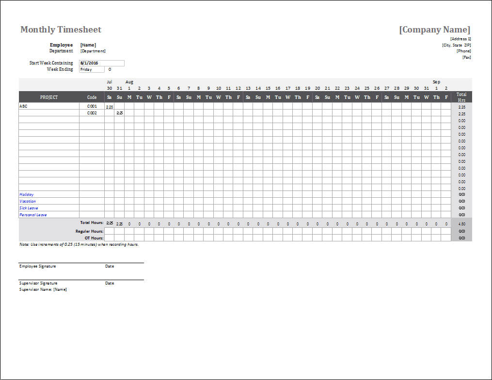 Monthly Timesheet Template For Excel And Google Sheets Inside Weekly Time Card Template Free