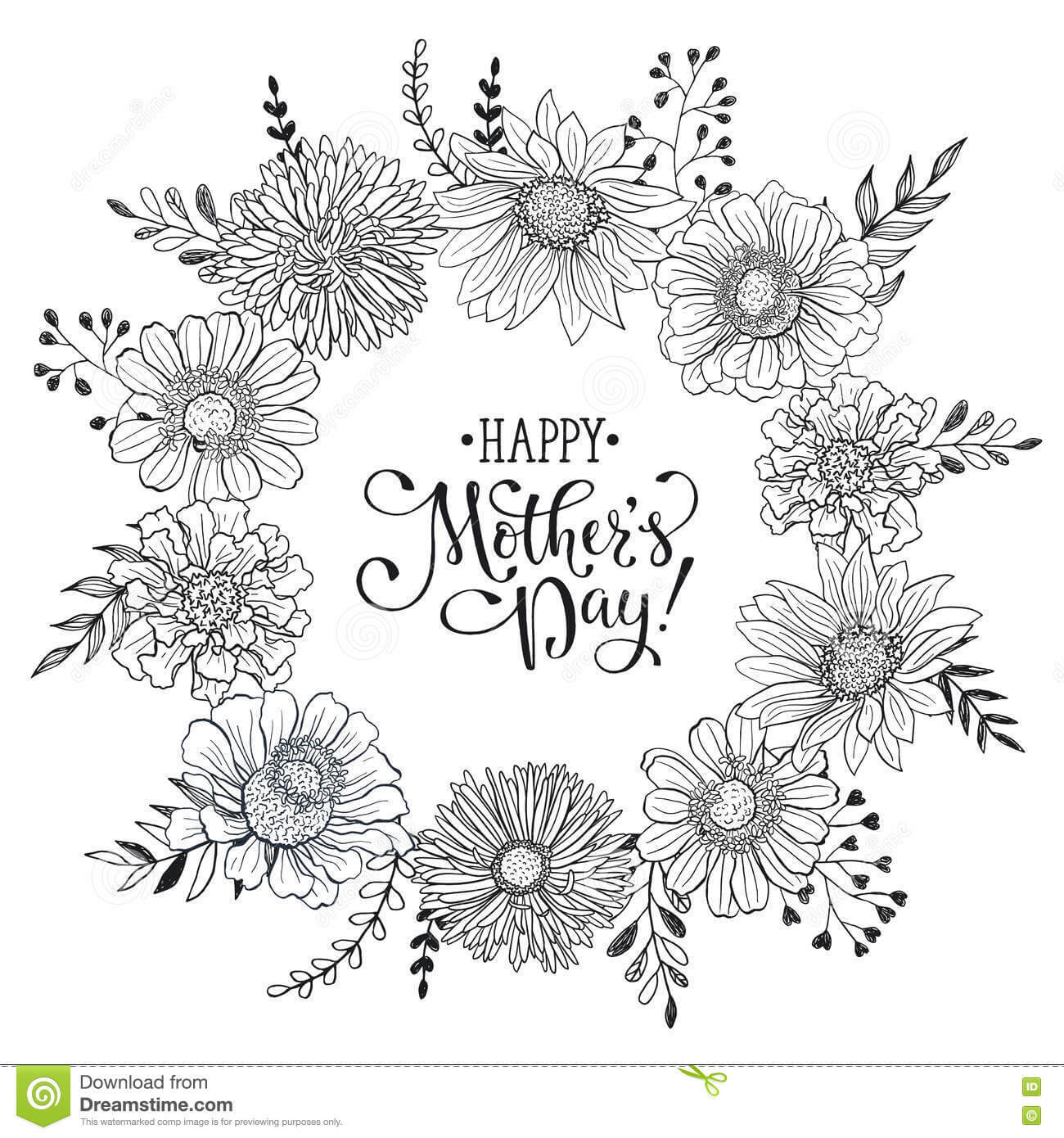 Mother's Day Card Stock Vector. Illustration Of Monochrome Throughout Mothers Day Card Templates