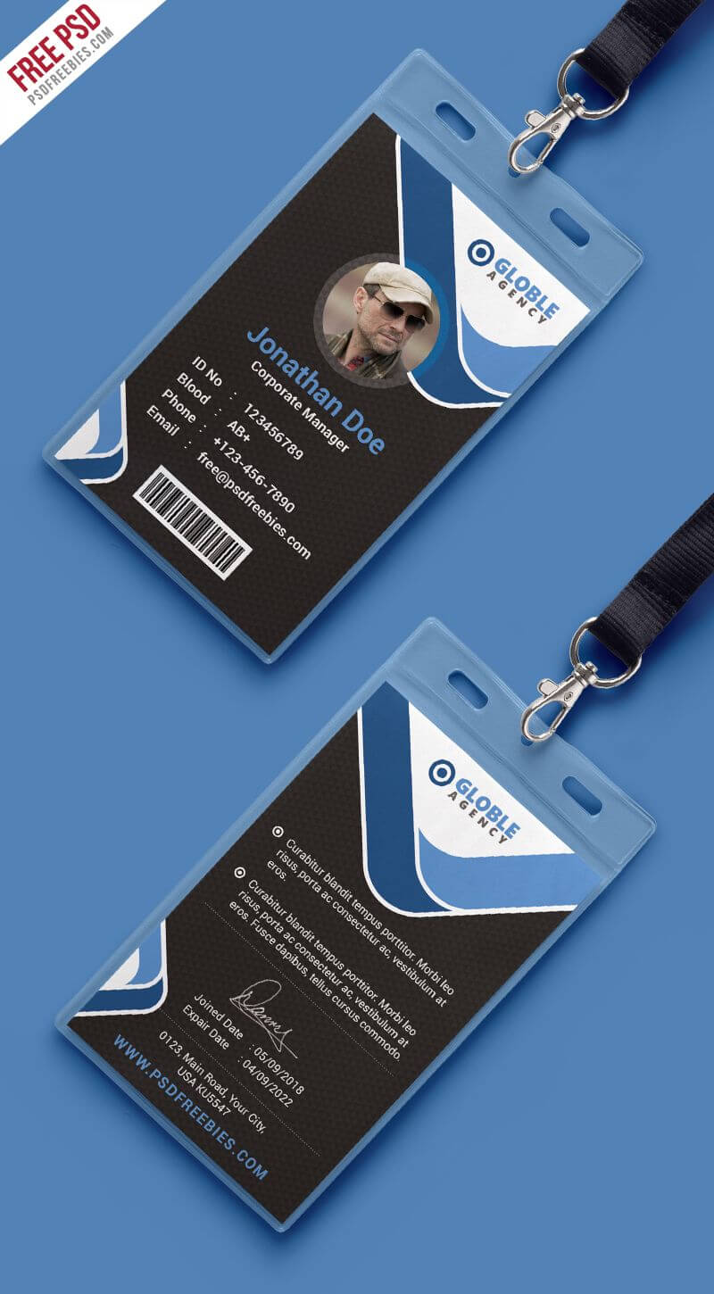 Multipurpose Dark Office Id Card Free Psd Template | Id Card For Id Card Design Template Psd Free Download