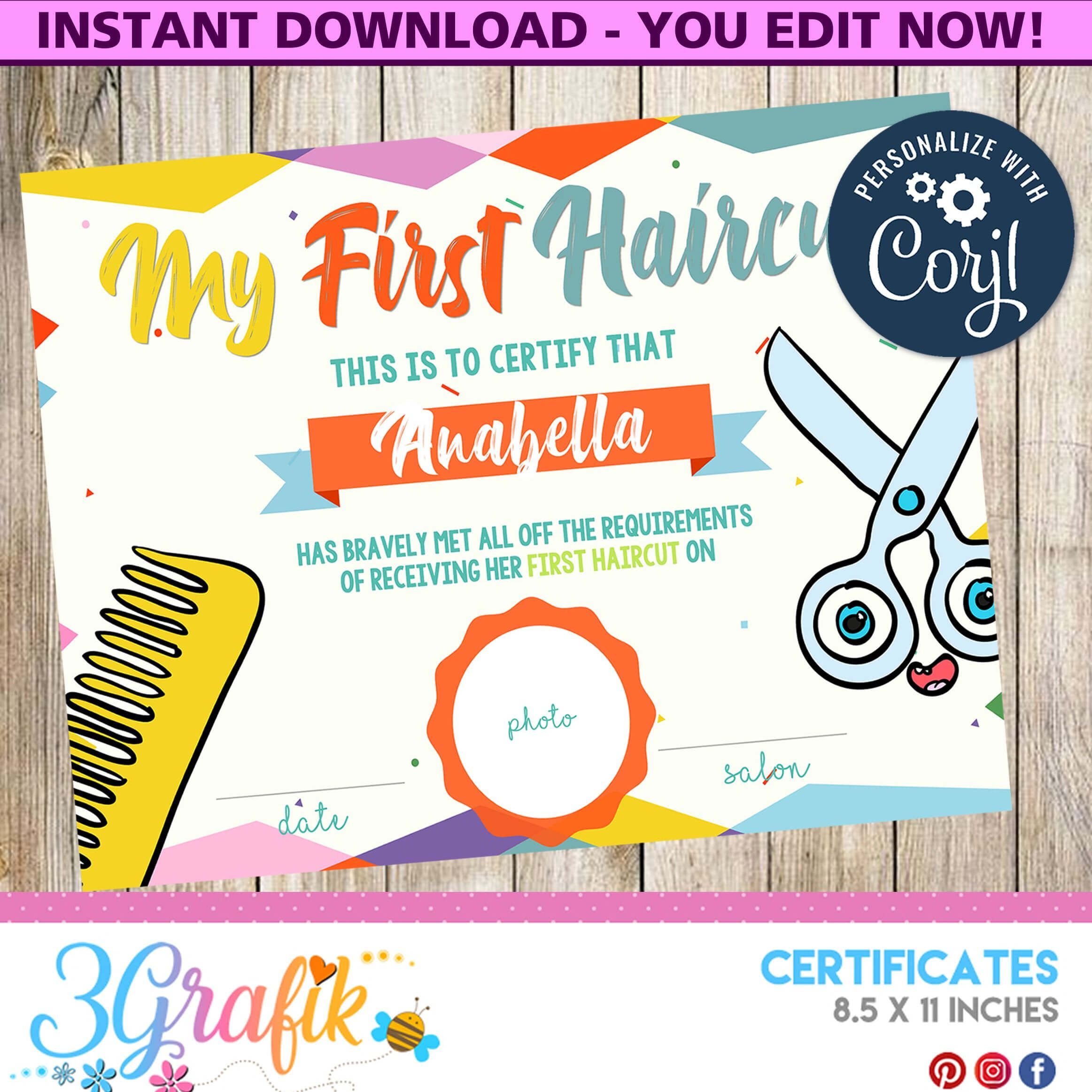 My First Haircut – Certificate – Printable – 3Grafik Within Gymnastics Certificate Template