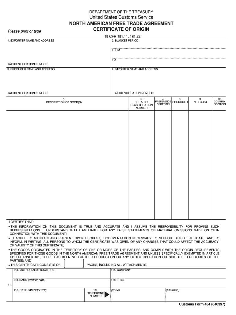 Nafta Certificate Of Origin - Fill Online, Printable With Nafta Certificate Template