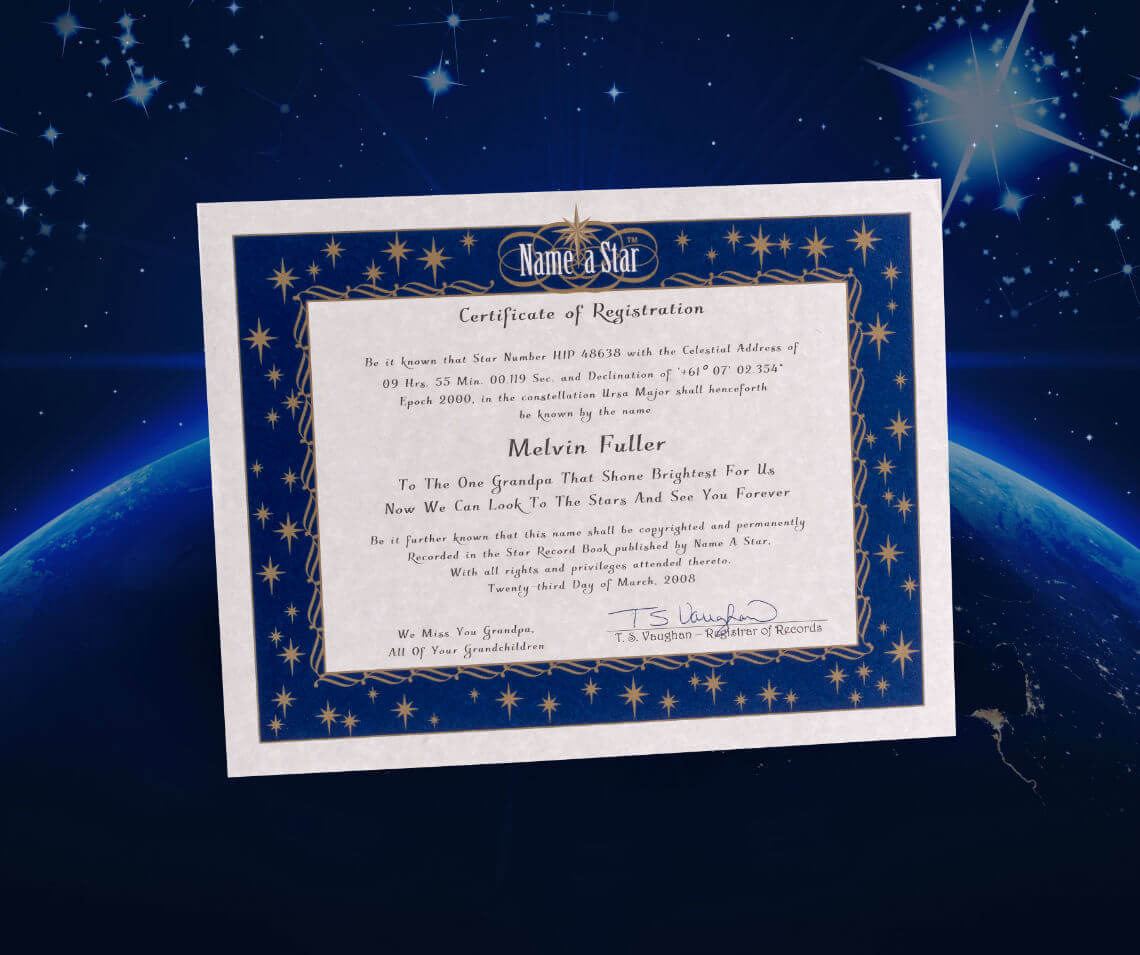 Name A Star Instant Certificate – Buy And Name A Star | Name Throughout Star Naming Certificate Template