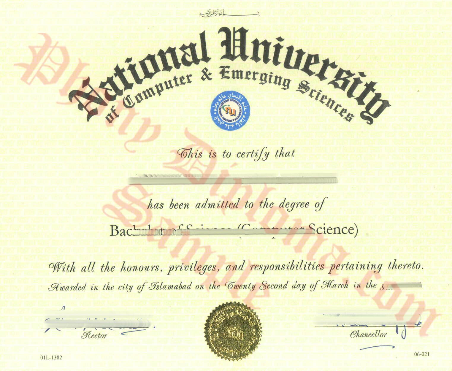 National University Of Computer & Emerging Sciences Saudi For Fake Diploma Certificate Template