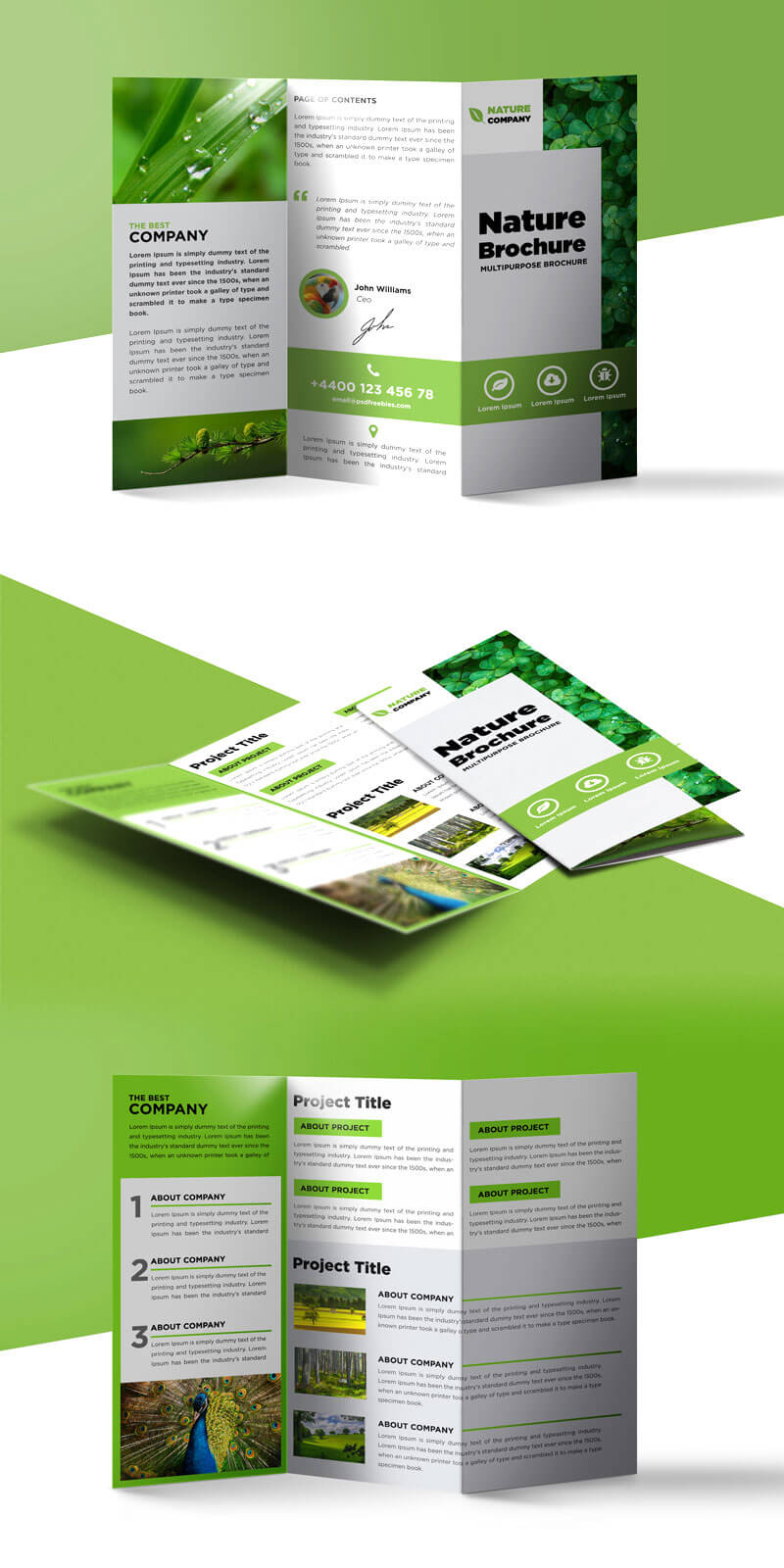 Nature Tri Fold Brochure Template Free Psd | Psdfreebies With Free Three Fold Brochure Template