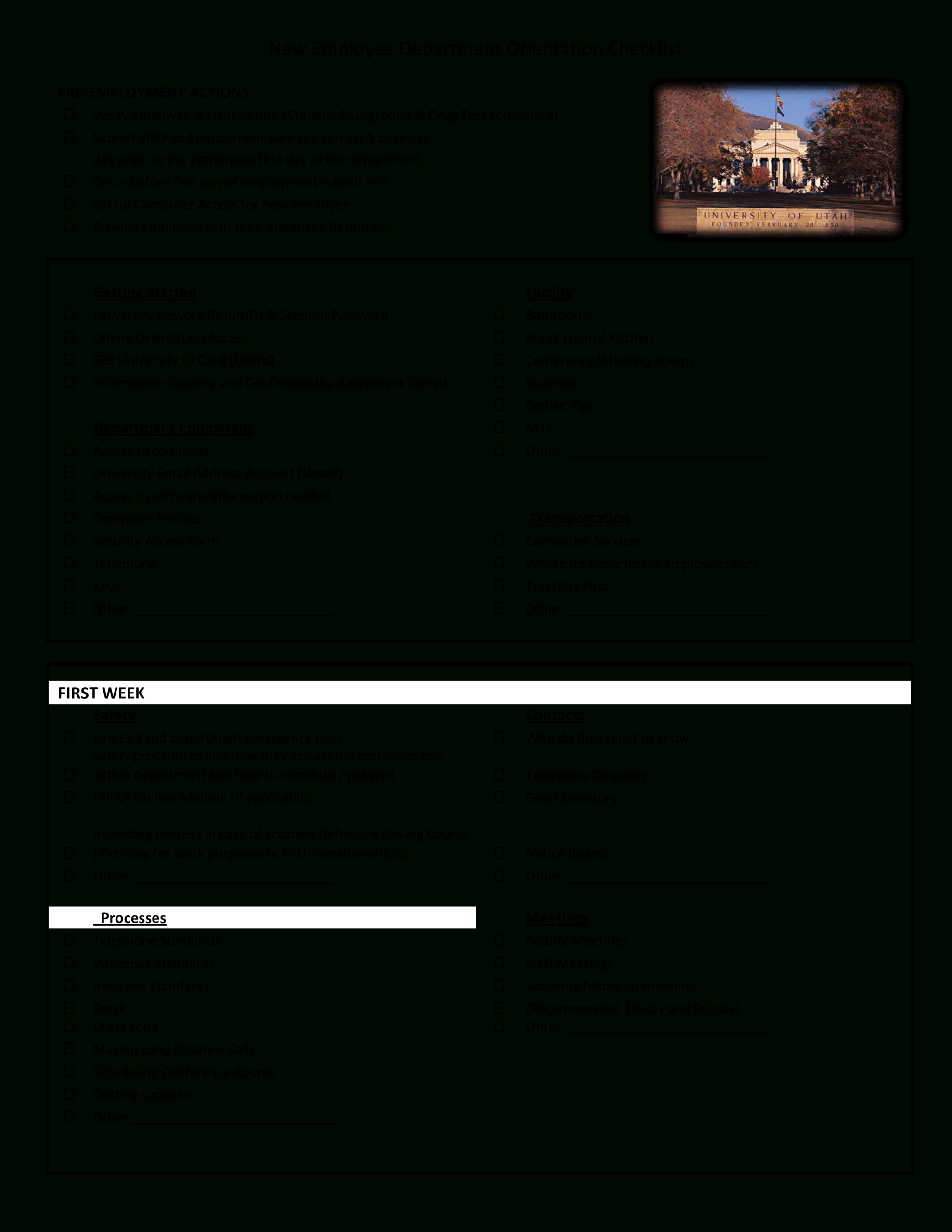 New Employee Department Orientation Checklist | Templates Intended For Faculty Id Card Template