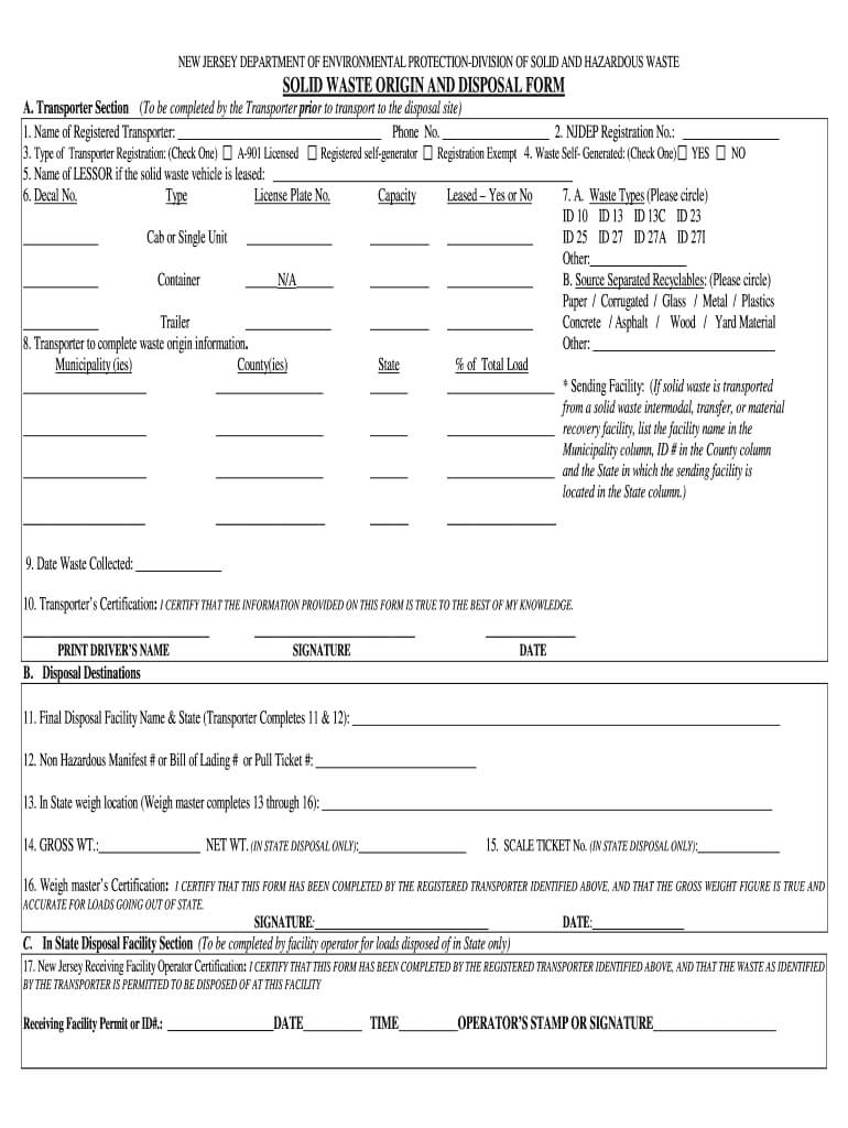 Njdep Splid Waste Forms – Fill Online, Printable, Fillable Inside Certificate Of Disposal Template
