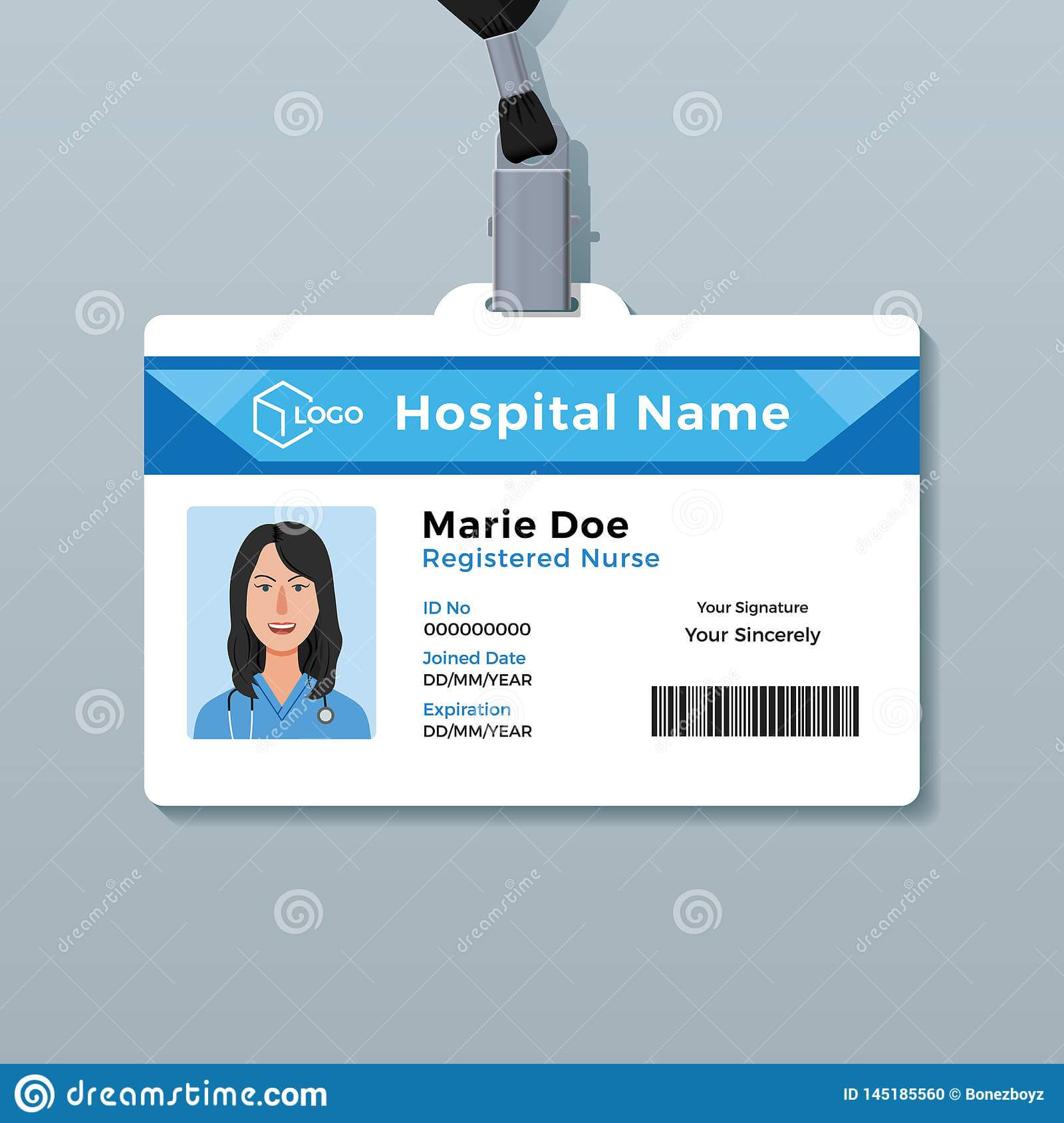 Nurse Id Card. Medical Identity Badge Template Stock Vector Pertaining To Hospital Id Card Template