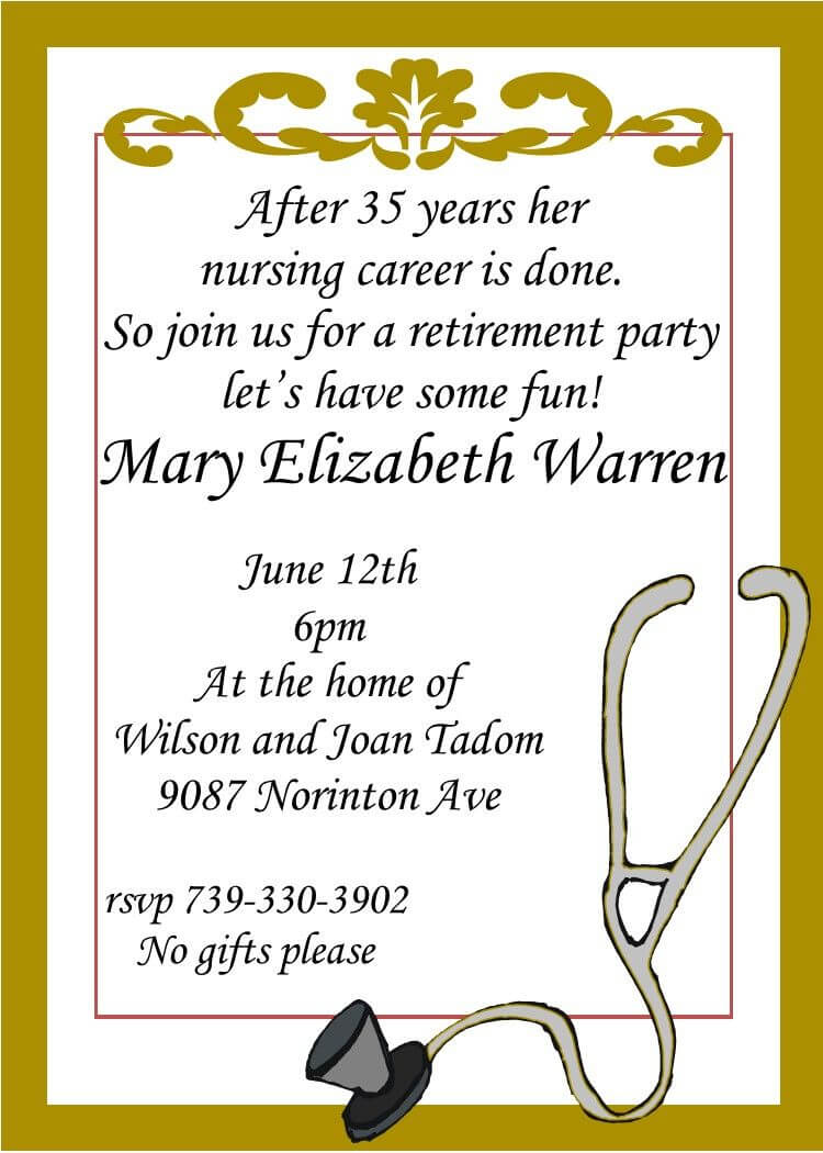 Nursing Retirement Party Invitations  Custom Made For Retirement Card Template