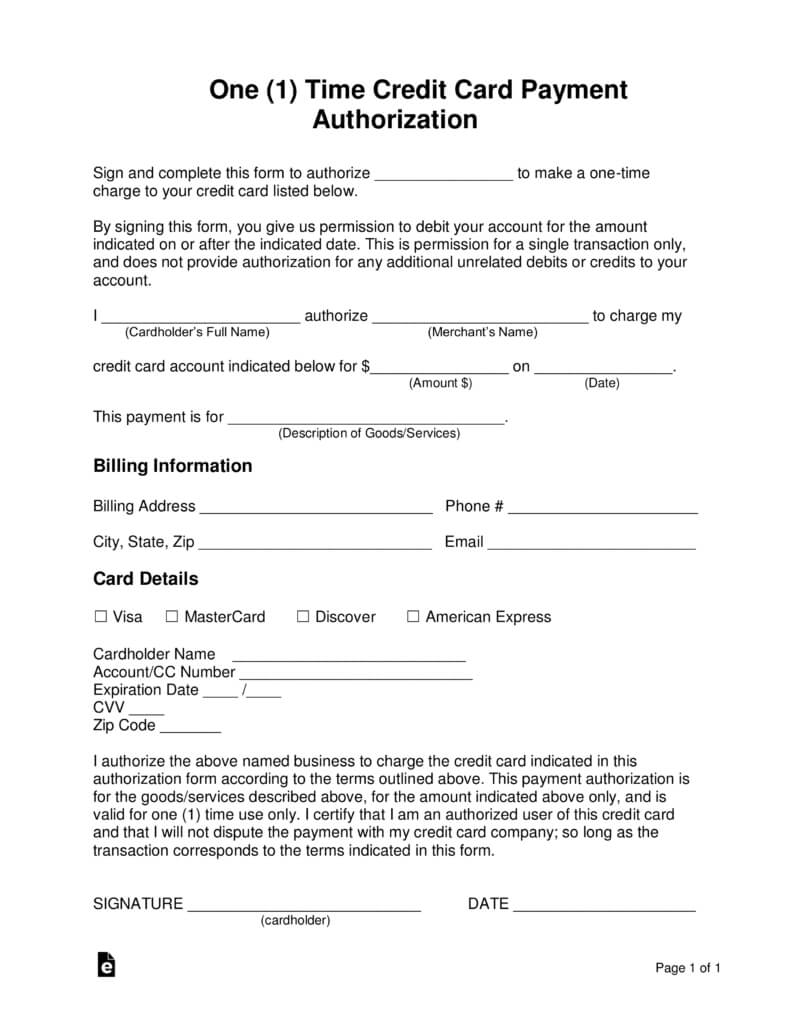 One Time Credit Card Authorization Form – Topa With Credit Card Authorization Form Template Word