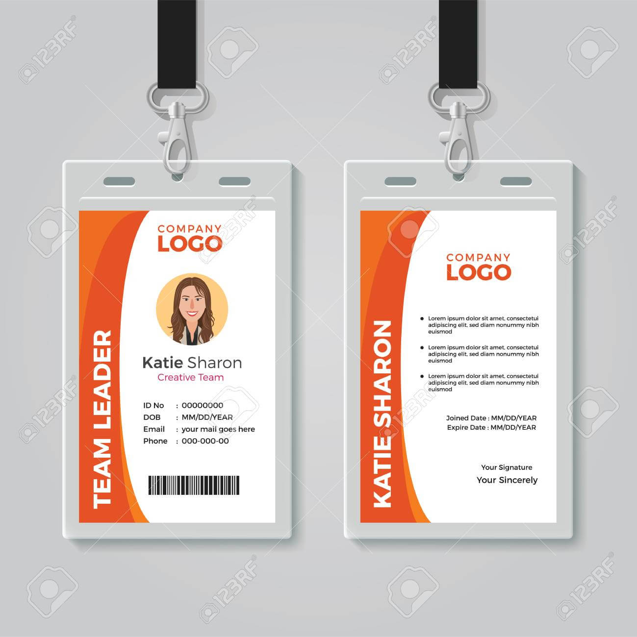 Orange And White Corporate Id Card Template With Regard To Work Id Card Template