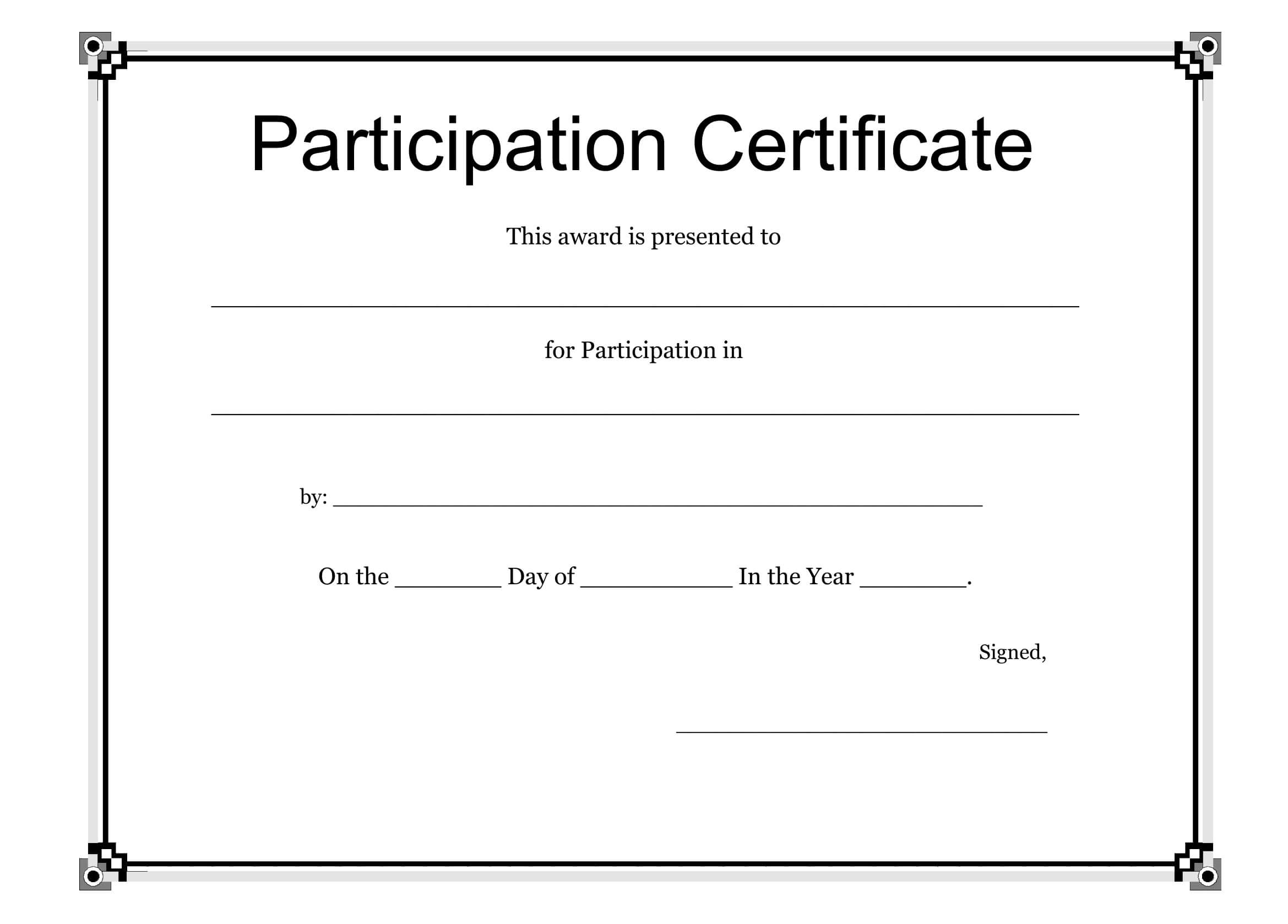 Participation Certificate Template – Free Download In Free Templates For Certificates Of Participation