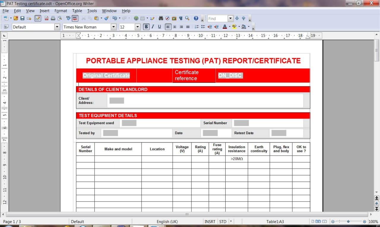 Pat Test Certificates – Manuals & Publications : Mince His Words Within Electrical Installation Test Certificate Template