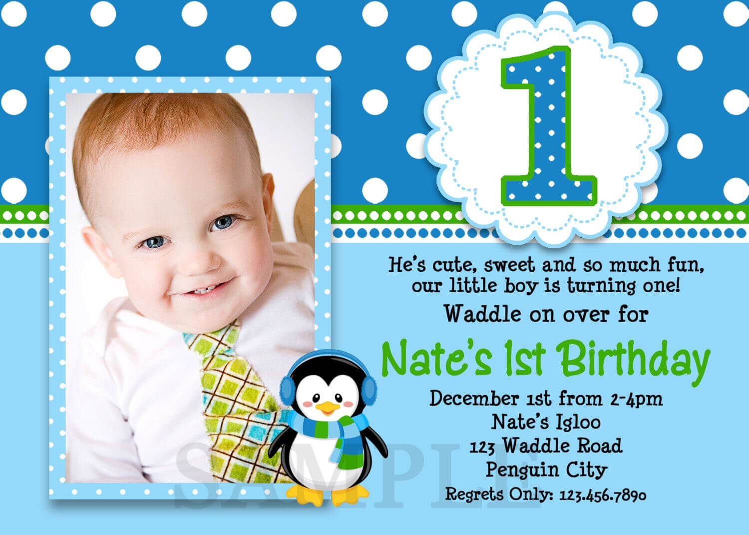Penguin Birthday Invitation Penguin 1St Birthday Party Intended For First Birthday Invitation Card Template
